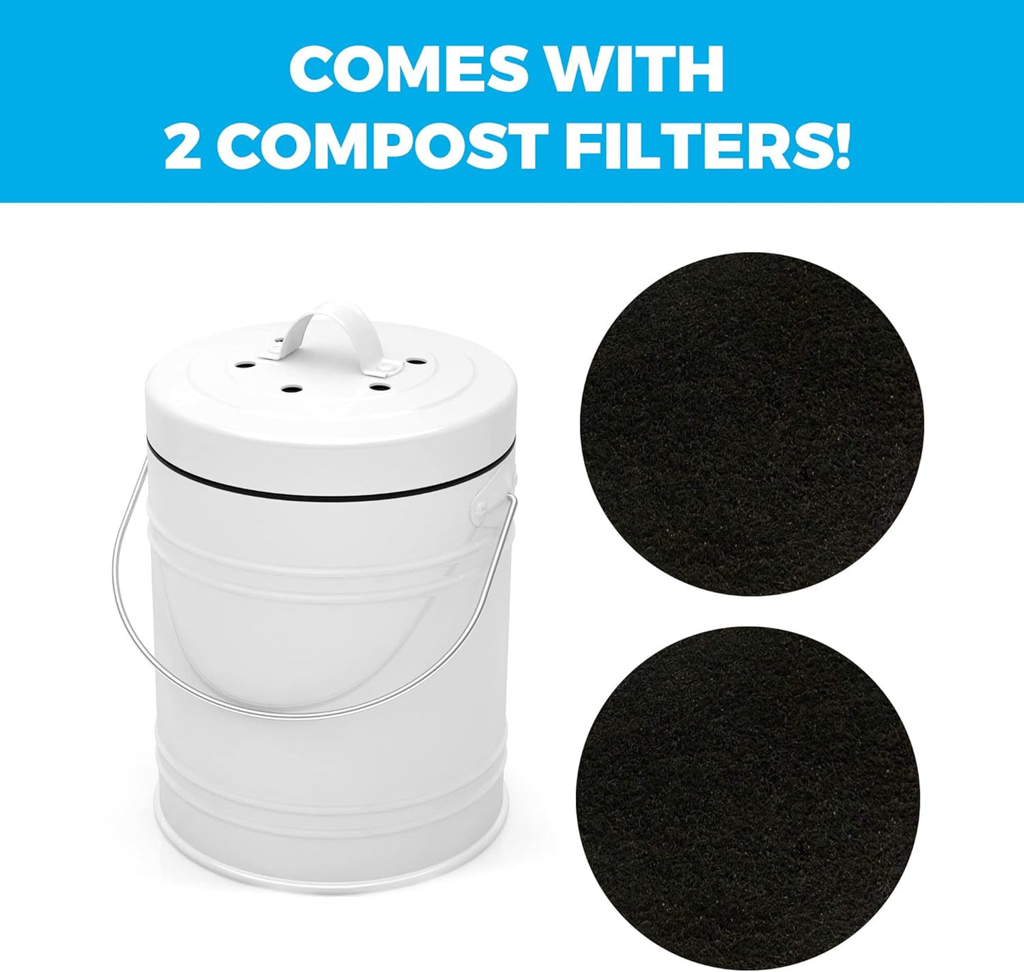 3 Liter Small Indoor Kitchen Compost Bin, Odorless Composting Bin with Carbon Filters, Countertop Compost Bucket with Lid, Metal Kitchen Composter with Plastic Bucket Liner for Food & Waste Recycling