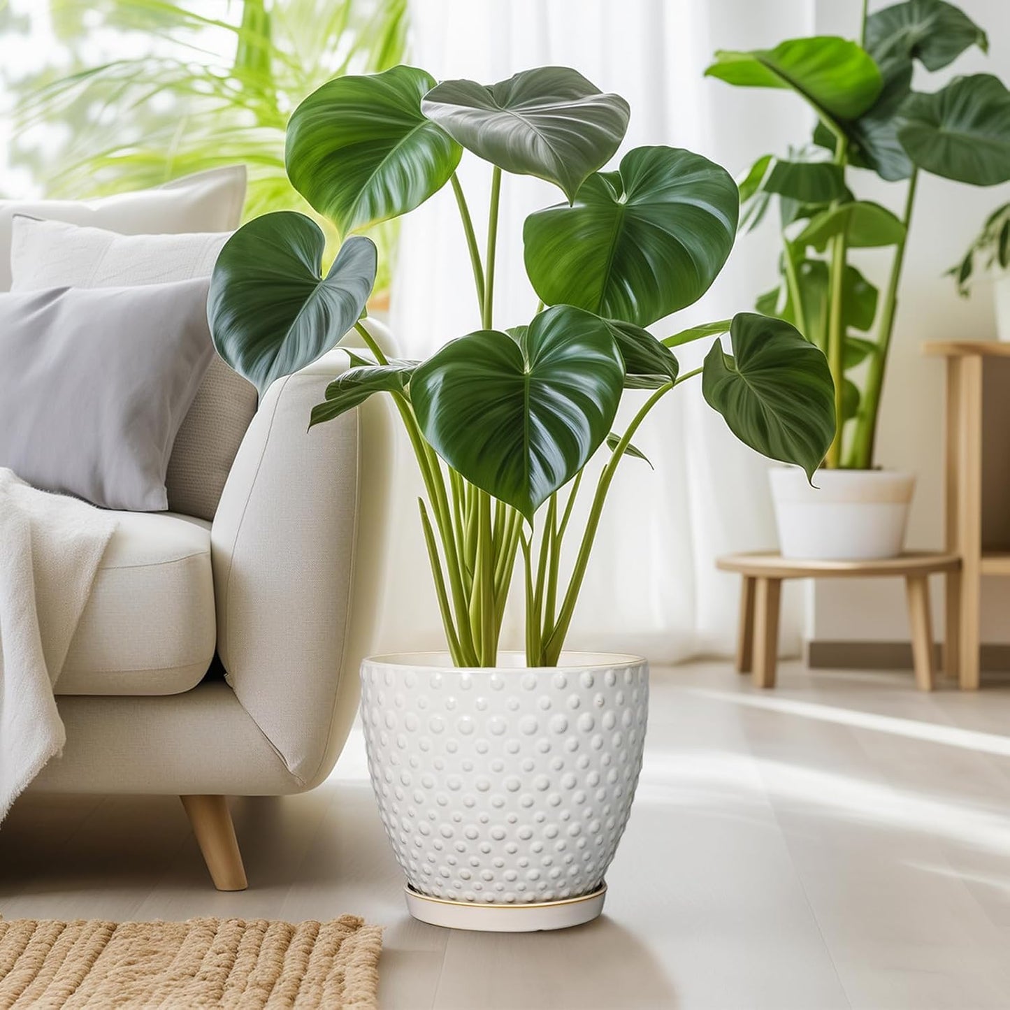 G EPGardening 10 Inch Plant Pot Ceramic Pots for Plants Indoor Outdoor Plant Pots with Drainage Hole and Saucer Round Large Flower Pot for Home Garden Office White