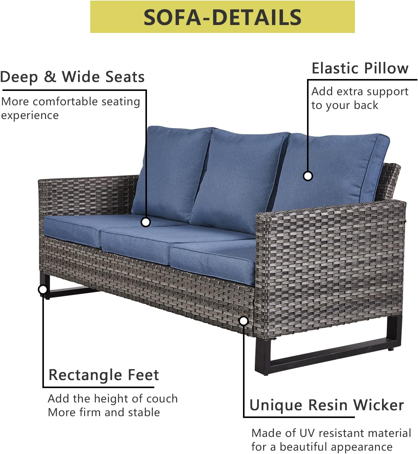 HUMMUH 7 Piece Patio Furniture Set with Fire Pit 41in 55,000 BTU,Wicker Outdoor Conversation Sets - Patio Swivel Chairs Sofa Ottomans,Side Table for Porch,Garden,Backyard