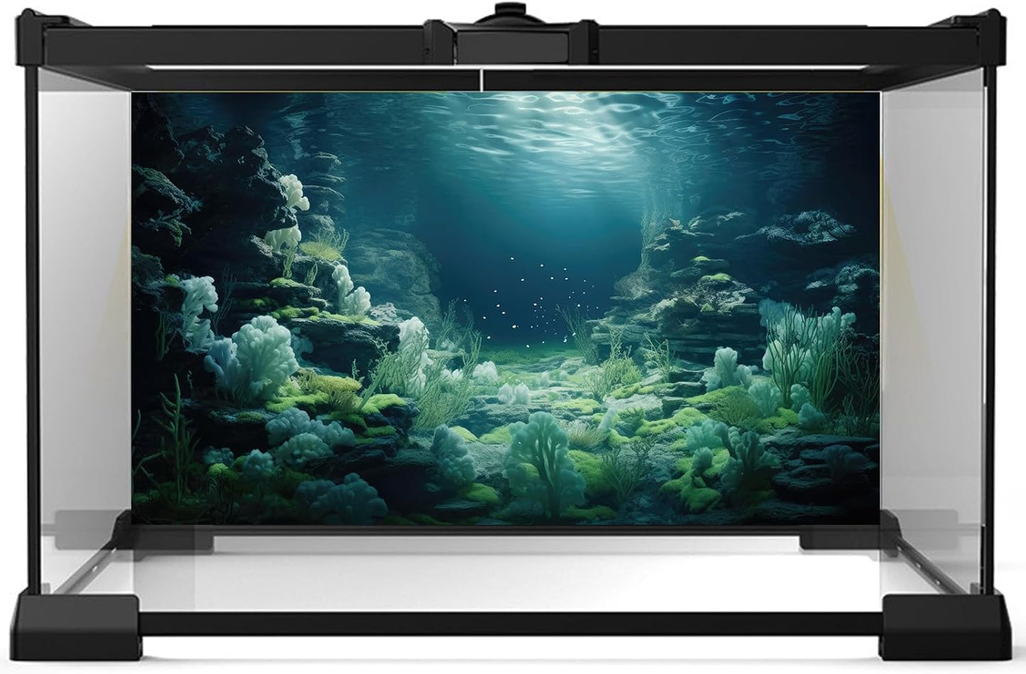 Aquarium Background Underwater Bioluminescent Life Coral Terrarium Backdrop White Coral Lush Moss Fish Tank Background Rock Sunlight Rays Tank Aquarium Wallpaper Poster Vinyl 72x16in