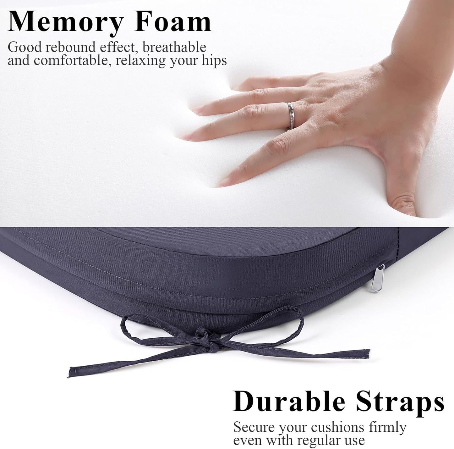 Outdoor Chair Cushions Set of 2, Waterproof Foam Patio Seat Cushions with Ties for Garden Sofa & Dining Furniture, 3-Year Color Fastness, 18x18x3 Inch, Grey