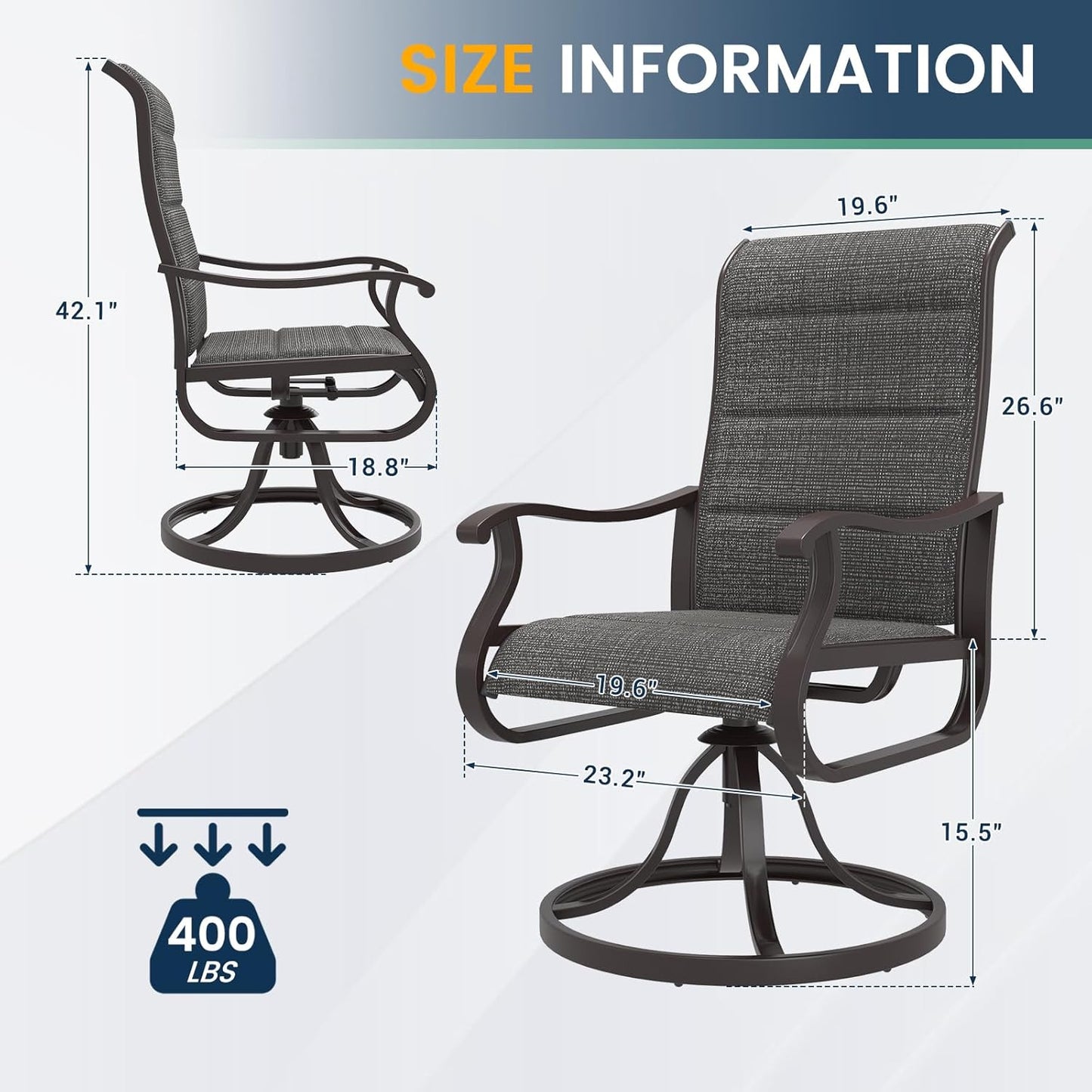 Amopatio Padded Patio Swivel Chairs Set of 4, Outdoor Dining Chairs with Ultra Soft Textilene High Back Seat & Metal Rocker Frame, for Backyard Deck Garden (Dark Gray)