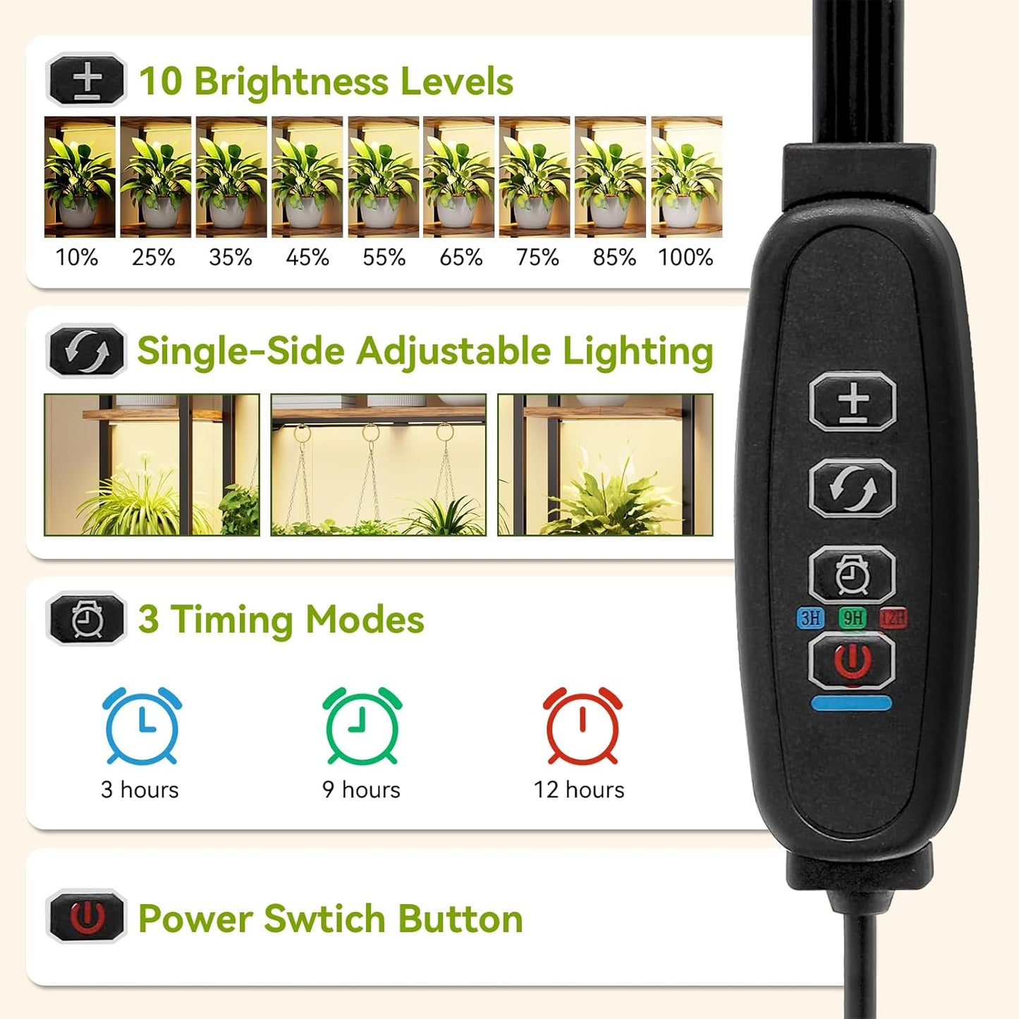 C2 Plant Stand Indoor with Grow Lights, Indoor Tiered Metal Plant Stand 70.87" Tall Plant Shelf with Hooks for Hanging, Plant Holder Display Shelves for Patio, Garden, Outdoor