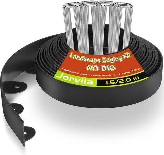 Landscape Edging, 2.0" x 20' Plastic Garden Edging with 20 Pcs Metal Spikes, Flexible Garden Border for Lawn, Landscaping, Flower Beds