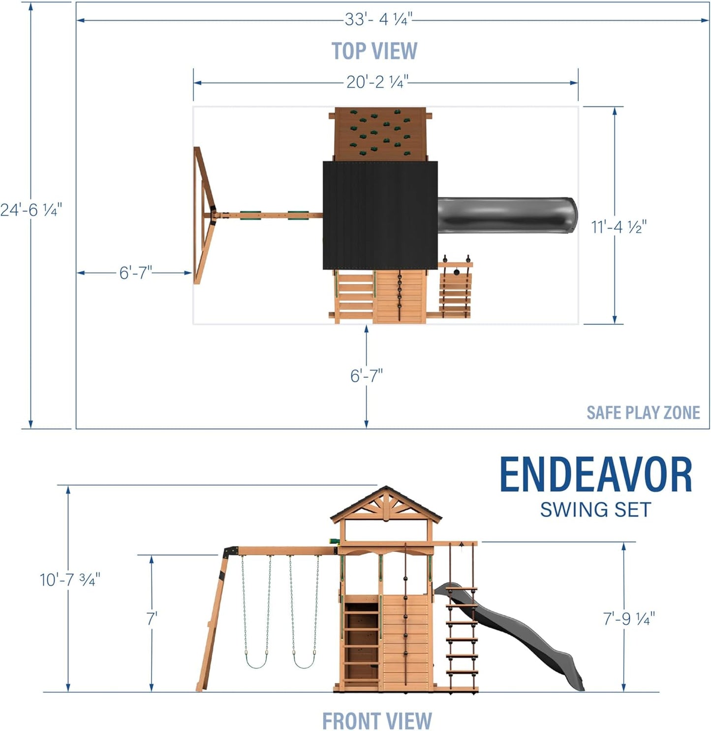 Backyard Discovery Endeavor Cedar Wood Swing Set with Wave Slide, Play Deck, Double Rock Wall, Rope Ladder, Climbing Wall, Belt Swings, 40-Inch Web Swing, Step Ladder, Toy Telescope, Outdoor Playset