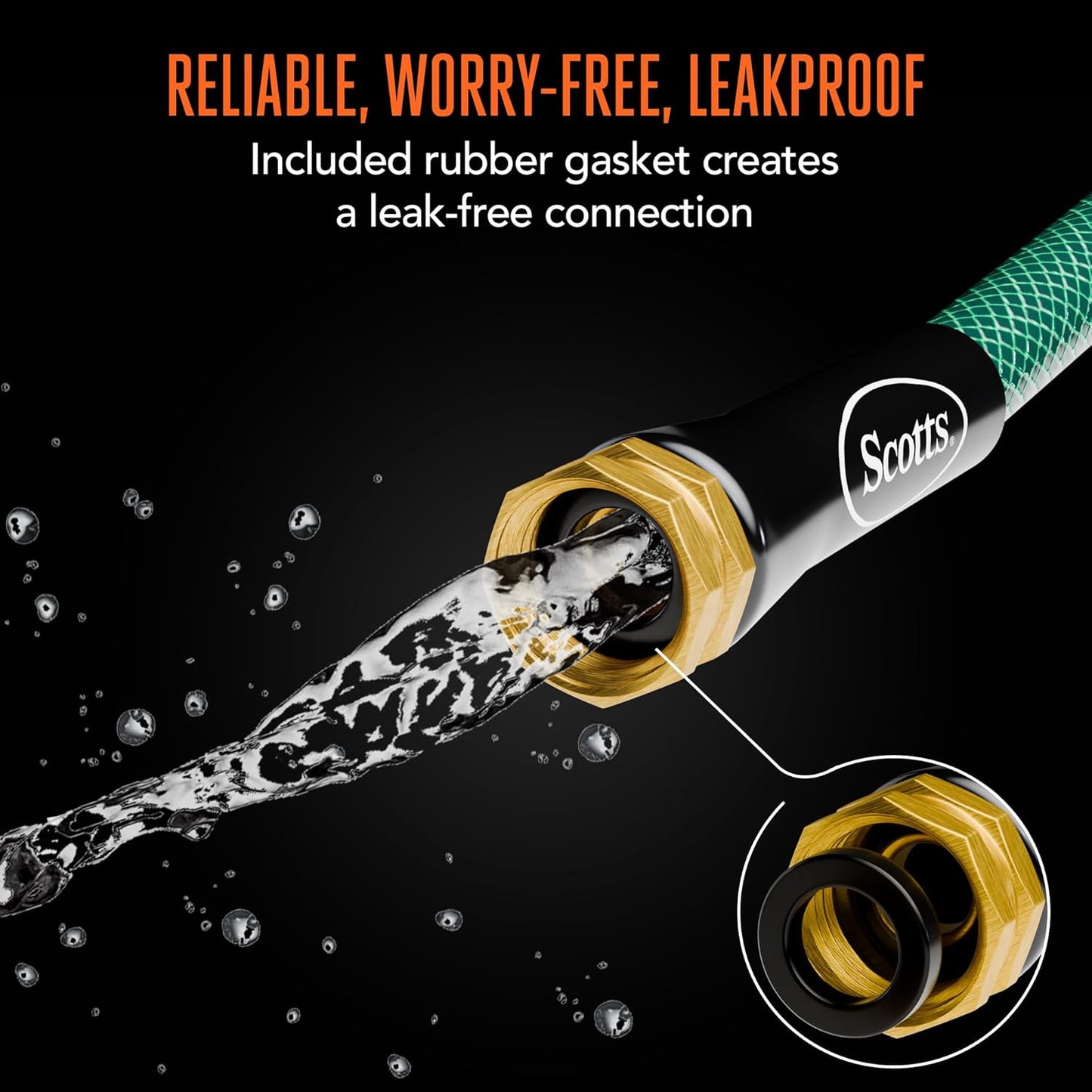 Scotts 50 ft. Garden Hose – 5/8 in. Diameter, 4-Ply Construction, 300 PSI, High-Pressure, Easy-to-Coil Water Hose with Crush-Resistant Couplings, Easy to Connect for Lawn and Garden Use