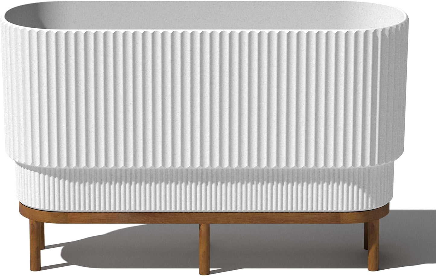 Veradek Demi Series Raised Long Planter for Indoor/Outdoor Use | Made from Plastic & Stone w/Wooden Stand | Modern Patio Décor for Flowers/Shrubs