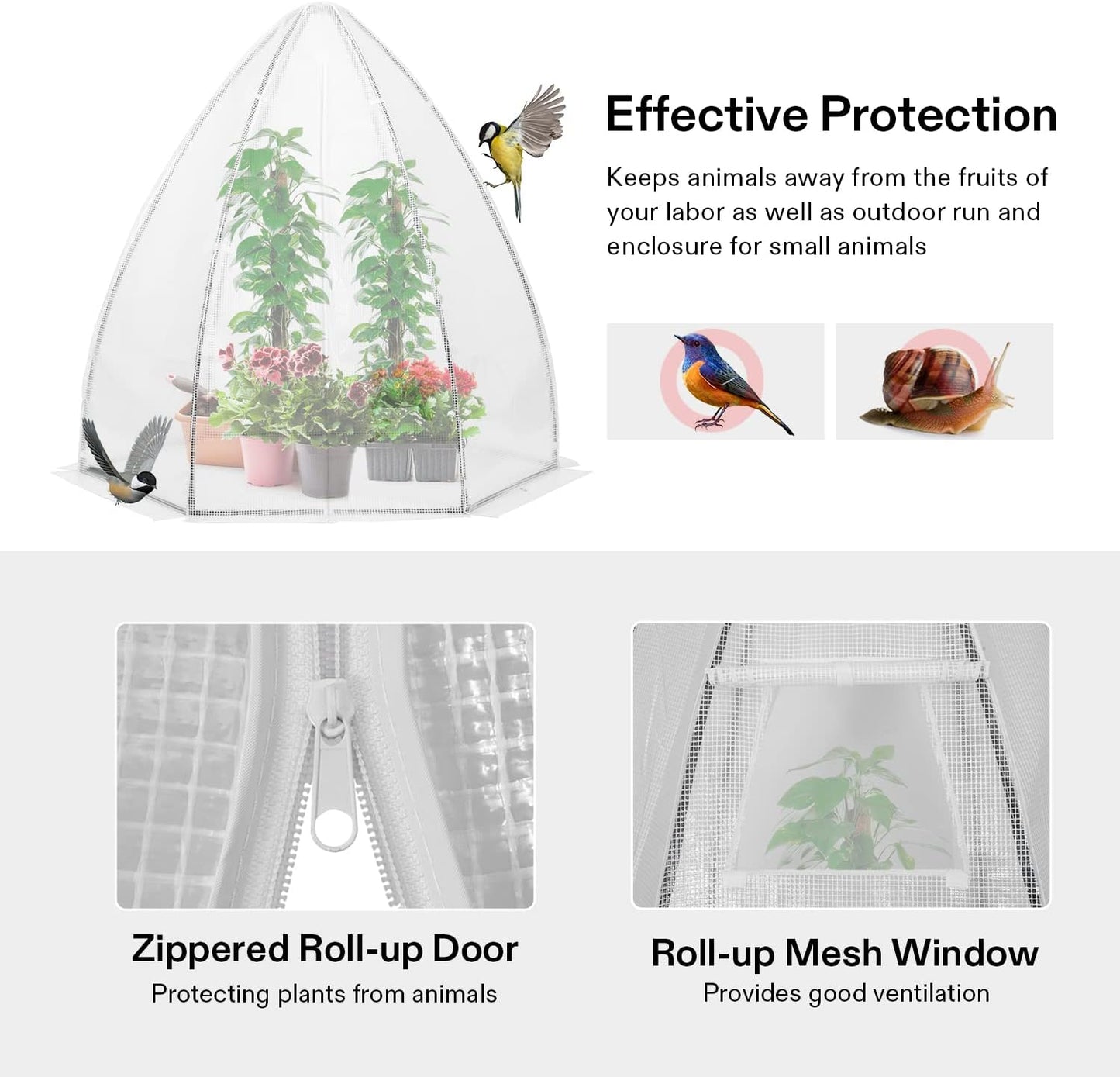 VIVOSUN Portable Mini Greenhouse 72x63x63-Inch Tent-Style Greenhouse, PE Cover with Roll-up Zipper Door and Window, for Indoor Outdoor or Garden Plant Growing, White