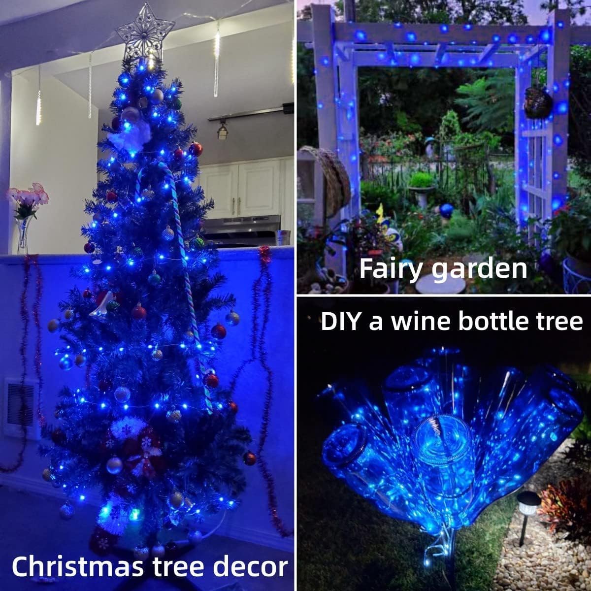 YEGUO Blue Solar Fairy Lights Outdoor Waterproof, 4 Pack Each 100 LED 33ft String Lights, 8 Modes Twinkle Lights