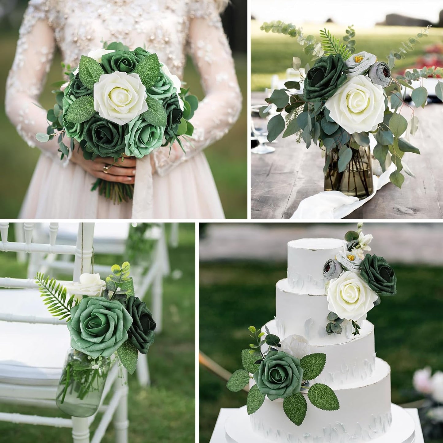 AmyHomie 25pcs Real Looking Artificial Shades of Forest Roses w/Stem for DIY Wedding Bouquets Centerpieces Arrangements Party Baby Shower Home Decorations