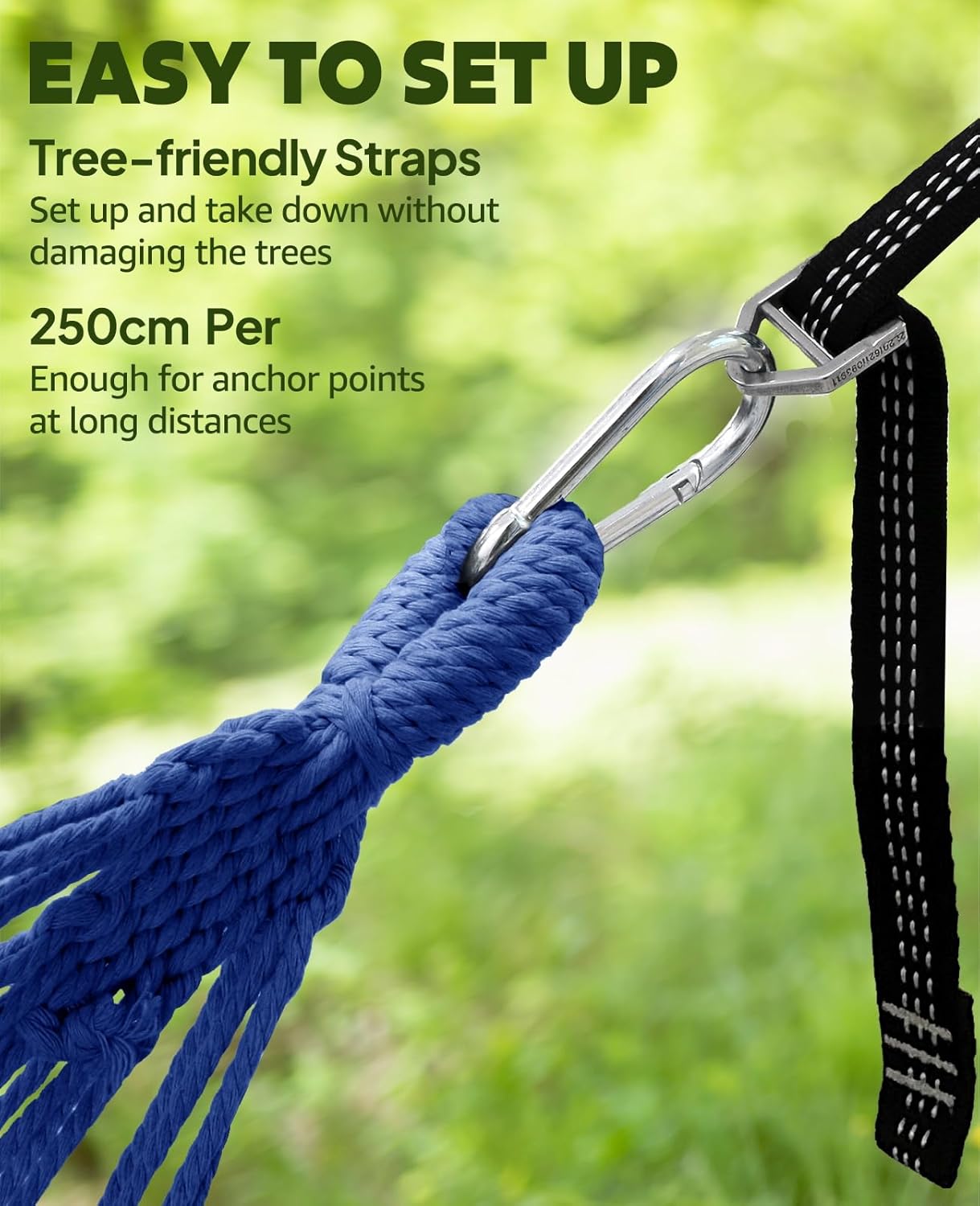 Chihee Cotton Hammock Large Soft Breathable Camping Hammock Holds Up to 660lbs Portable Tree Hammock with Detachable Spreader Bar Pillow 2 Strong Webbings 2 Carabiners Patio Garden Indoor Outdoor