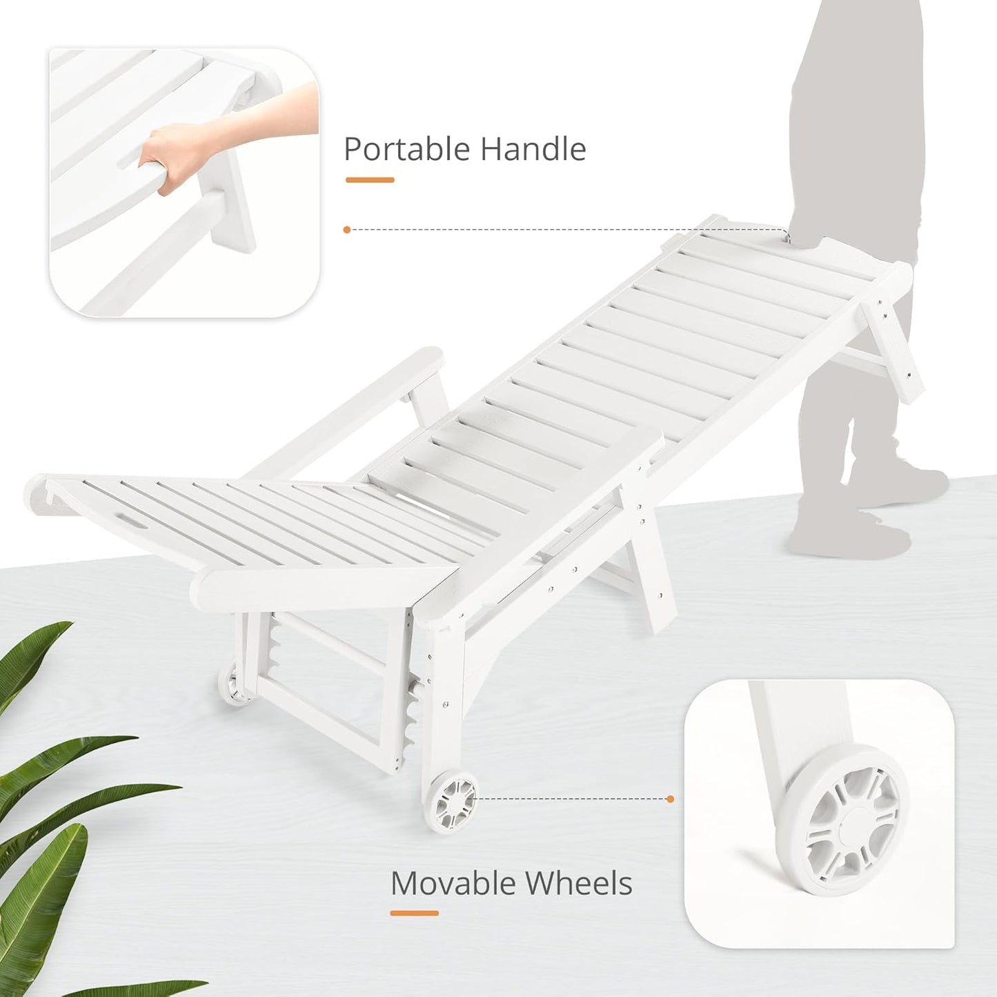 LUE BONA Outdoor Chaise Lounge Chairs Set of 4, 79'' Oversized HDPS Chaise Lounger, 5 Positions Adjustable Lounge Chairs, Pool Lounge Chair with Wheels for Poolside, 3 Year Warranty, White