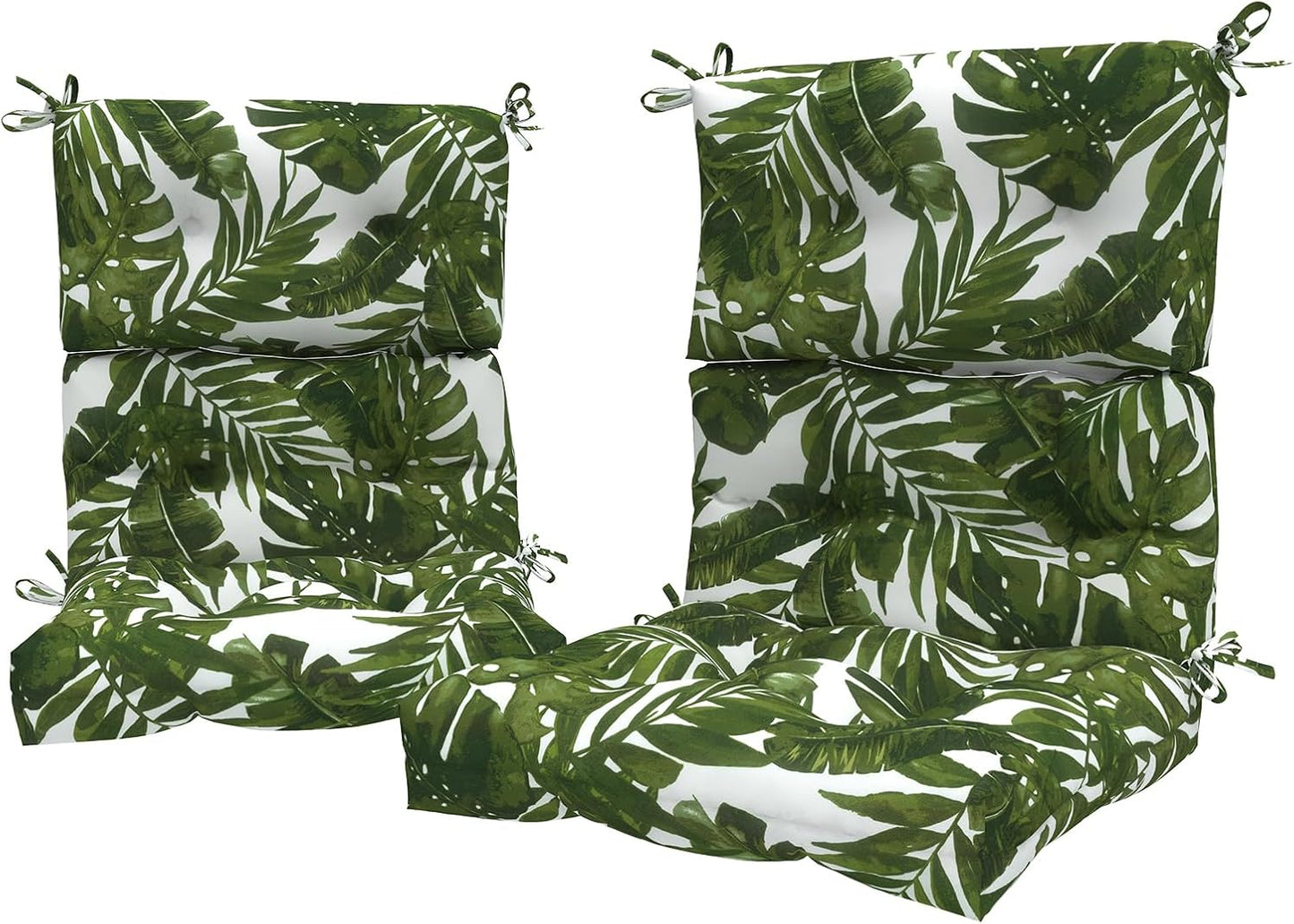 LVTXIII Outdoor Seat/Back Chair Cushion Patio Tufted High Back Cushion, Seasonal Replacement Rocking Chair Cushion with Ties (22” W x 20D”, Set of 2, Palm Green)