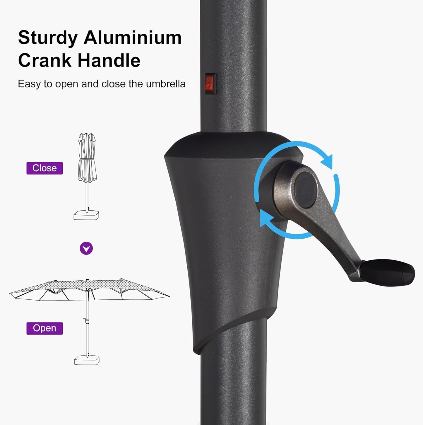 PURPLE LEAF 14ft Patio Umbrella with Solar Lights Outdoor Double-Side Market Umbrella with Base Included Rectangle Table Umbrella for Pool Garden Backyard, Navy blue