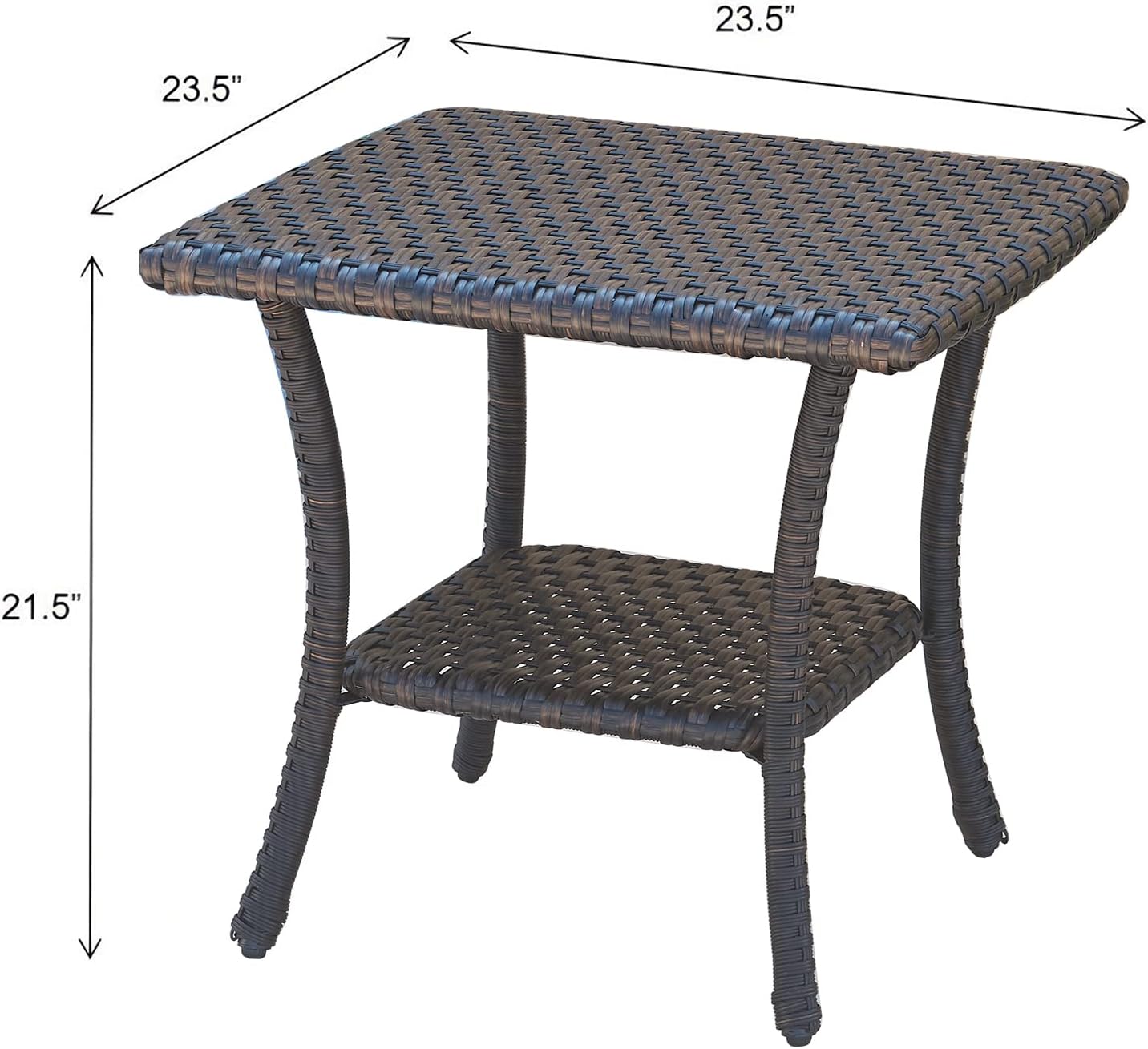 Patio Tables Outdoor Coffee Table - Wicker Rattan Side Tables with 2-Tier Storage Shelf End Table for Porch Deck Balcony Garden Outside Square Brown