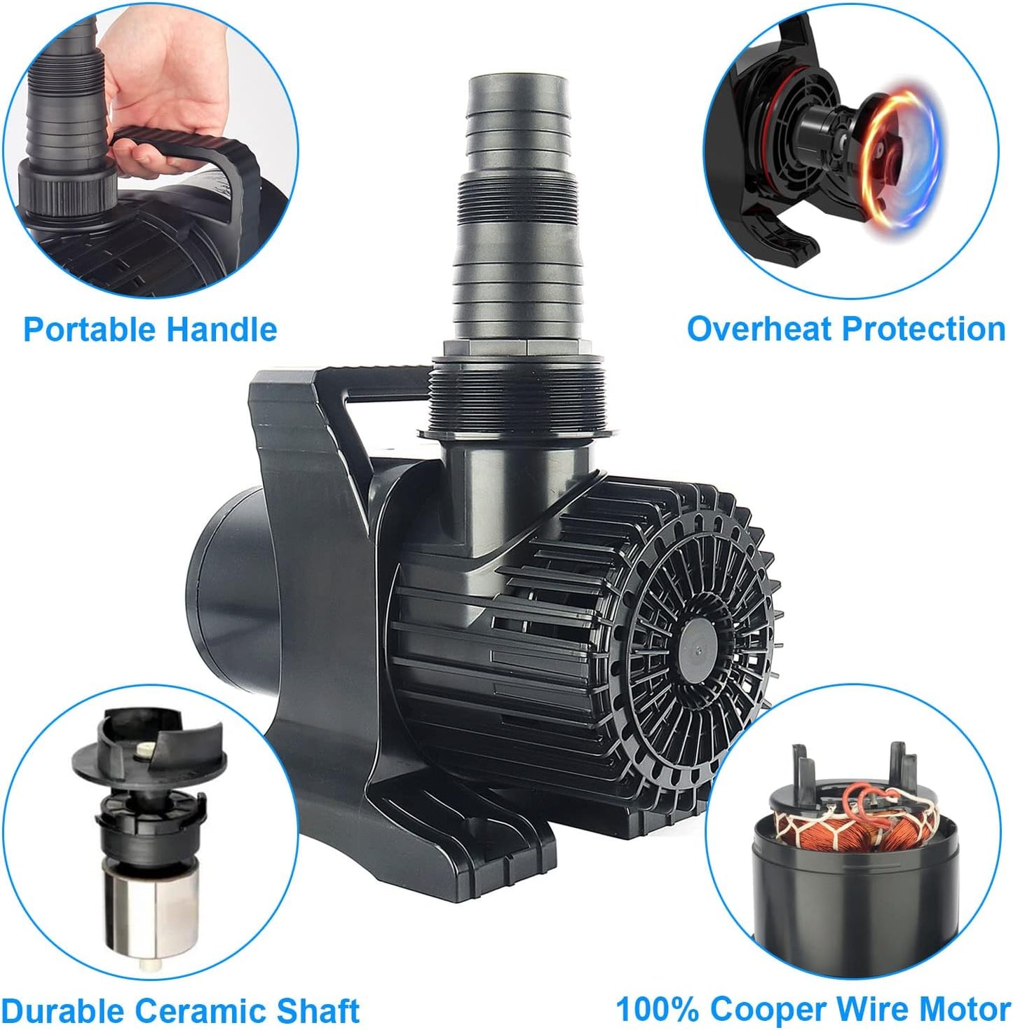 OYO WATER Outdoor Extra Large 11800gph-850W 32.8FT Pond Water-fall & Kio Fish Fountain-s& Garden Pump Submersible IPX8: Long 32.8FT Cord Smart-er&Quieter Duck&Yard&Patio Ponds Pumps,1 Barrier Pump Bag