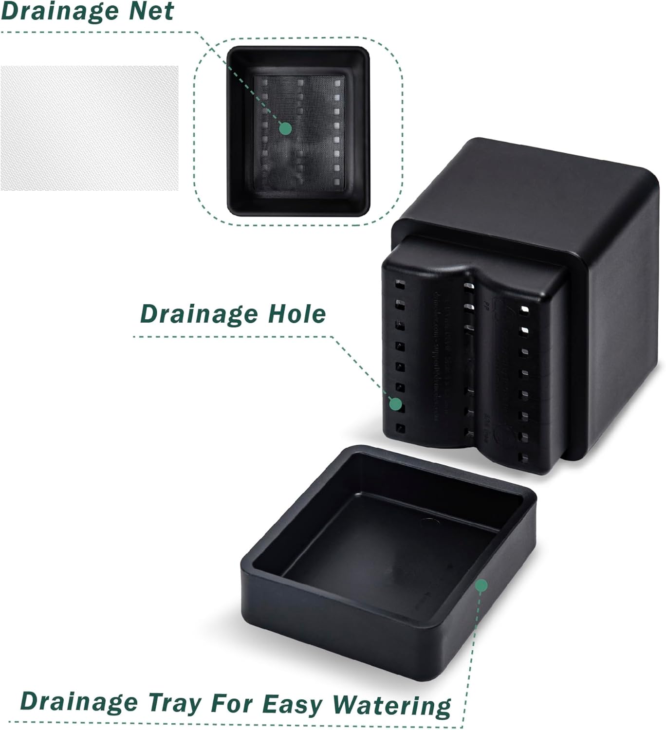 4 Inch Herb Planter Pot, Plastic Planter with Drainage Holes and Saucer, Modern Decorative Gardening Pot for Indoor Plants, Flowers, Herbs, Succulents, Black, Set of 1, 76-Y-B-1