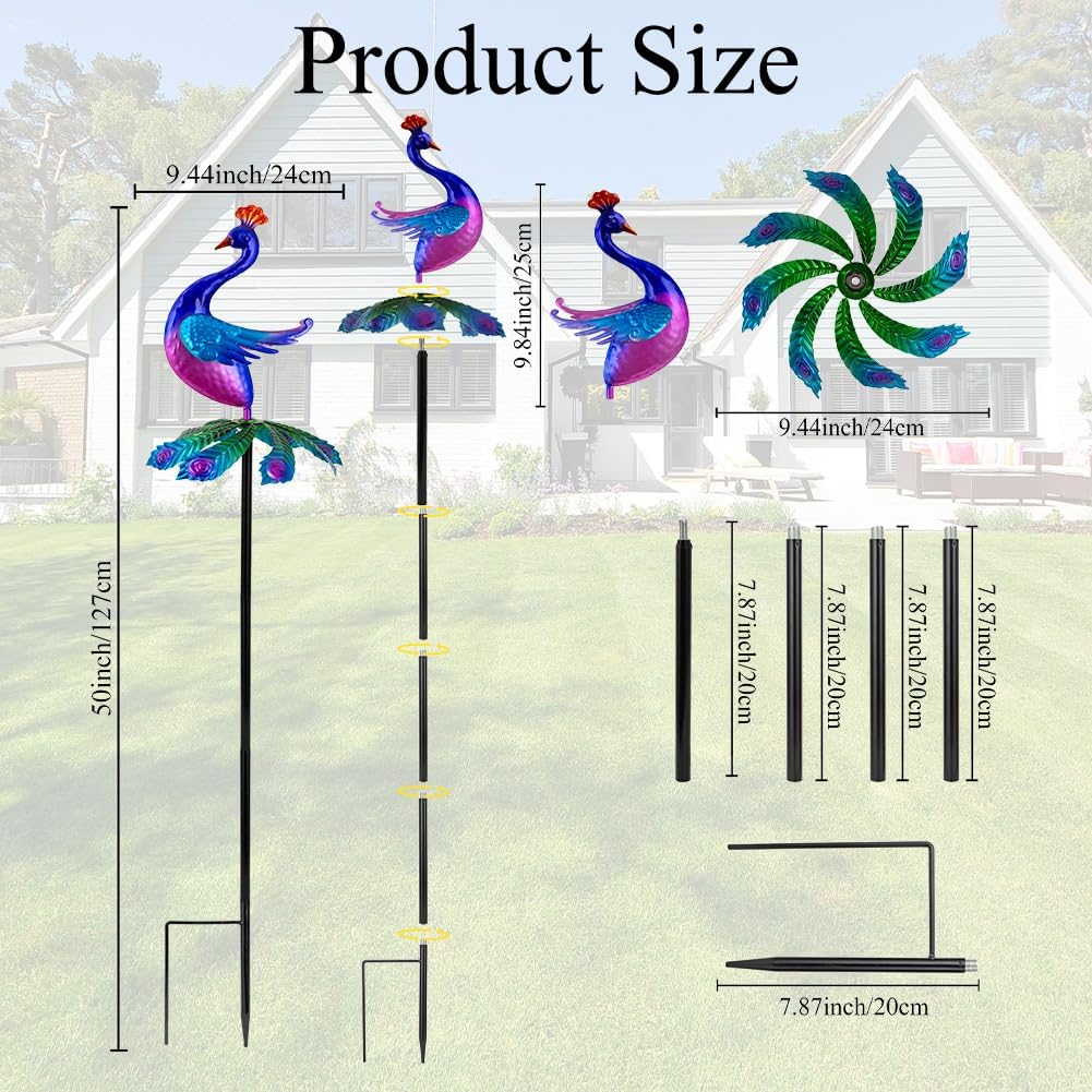 Wind Spinners Outdoor, Peacock Wind Sculptures & Spinner, Garden Windmill for Yard, Garden, Patio, Lawn Decor