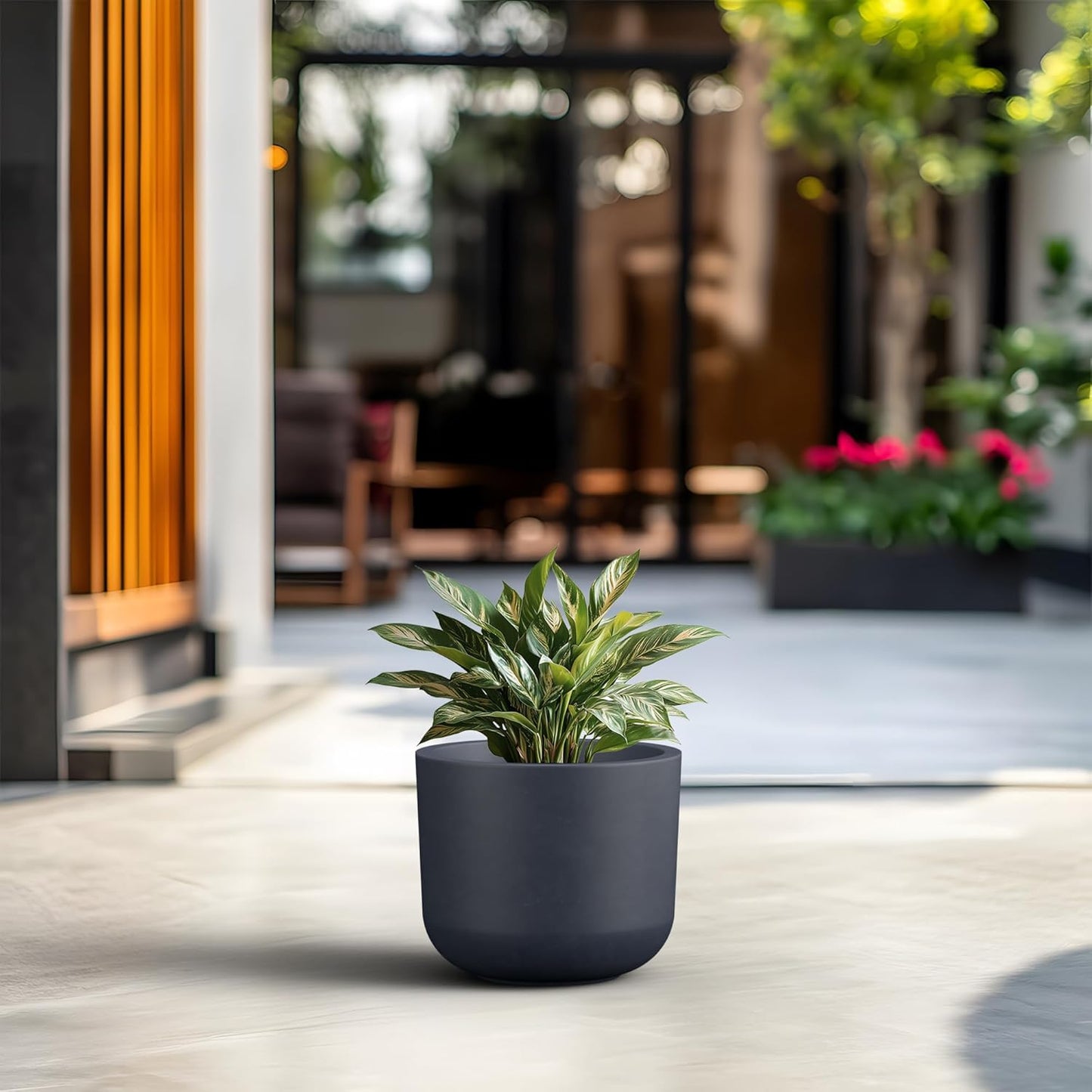 Kante Round Concrete Planter, 11 Inch Dia Classic Style Large Plant Pot with Drainage Hole for Indoor & Outdoor Plants, Ideal for Home, Patio, Garden, Charcoal