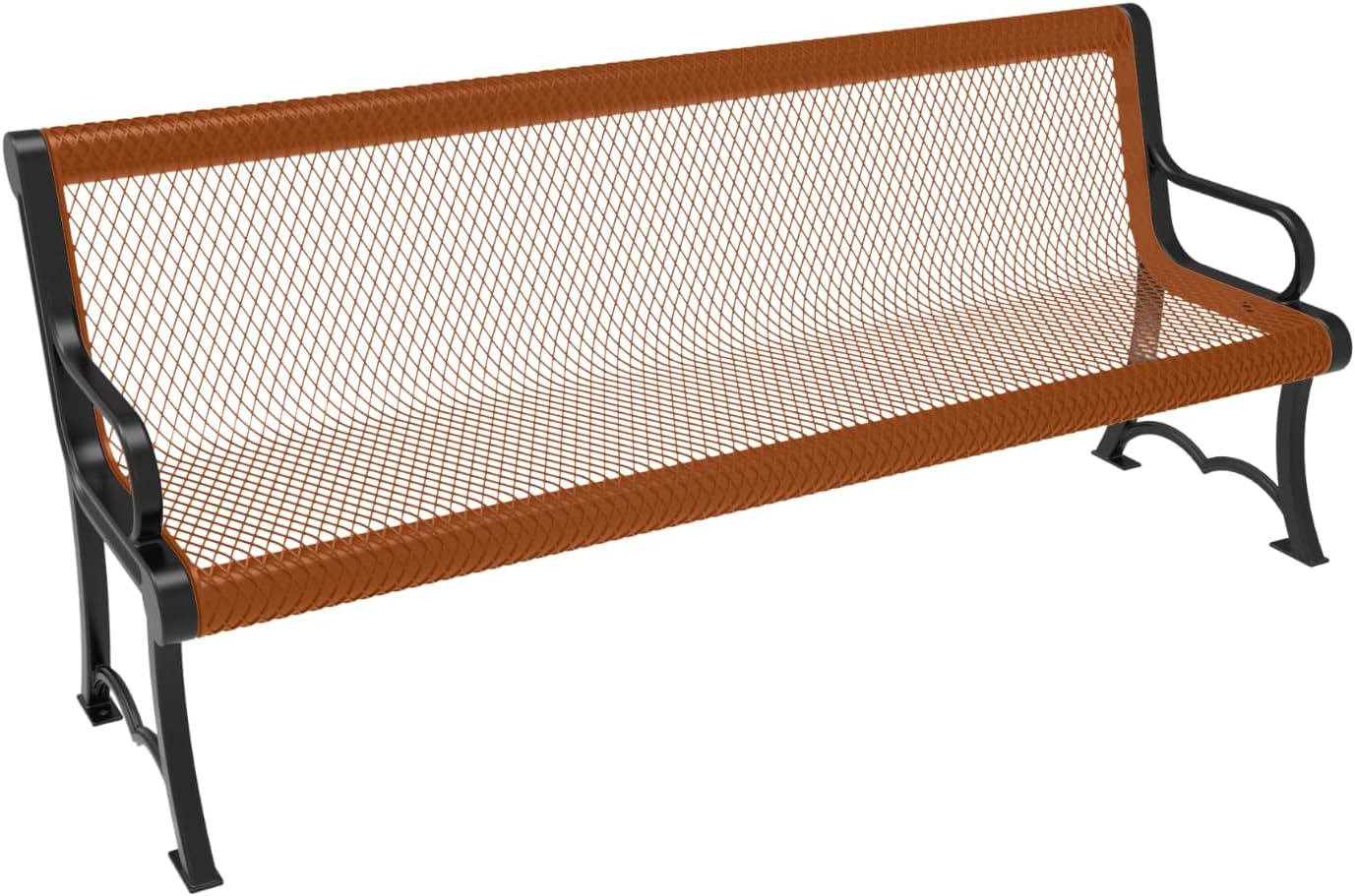 Heavy-Duty Outdoor Bench Thermoplastic Coated, Expanded Metal, Commercial-Grade Garden Bench, Made in America (Portable with Back, 6 Ft, Textured Copper)