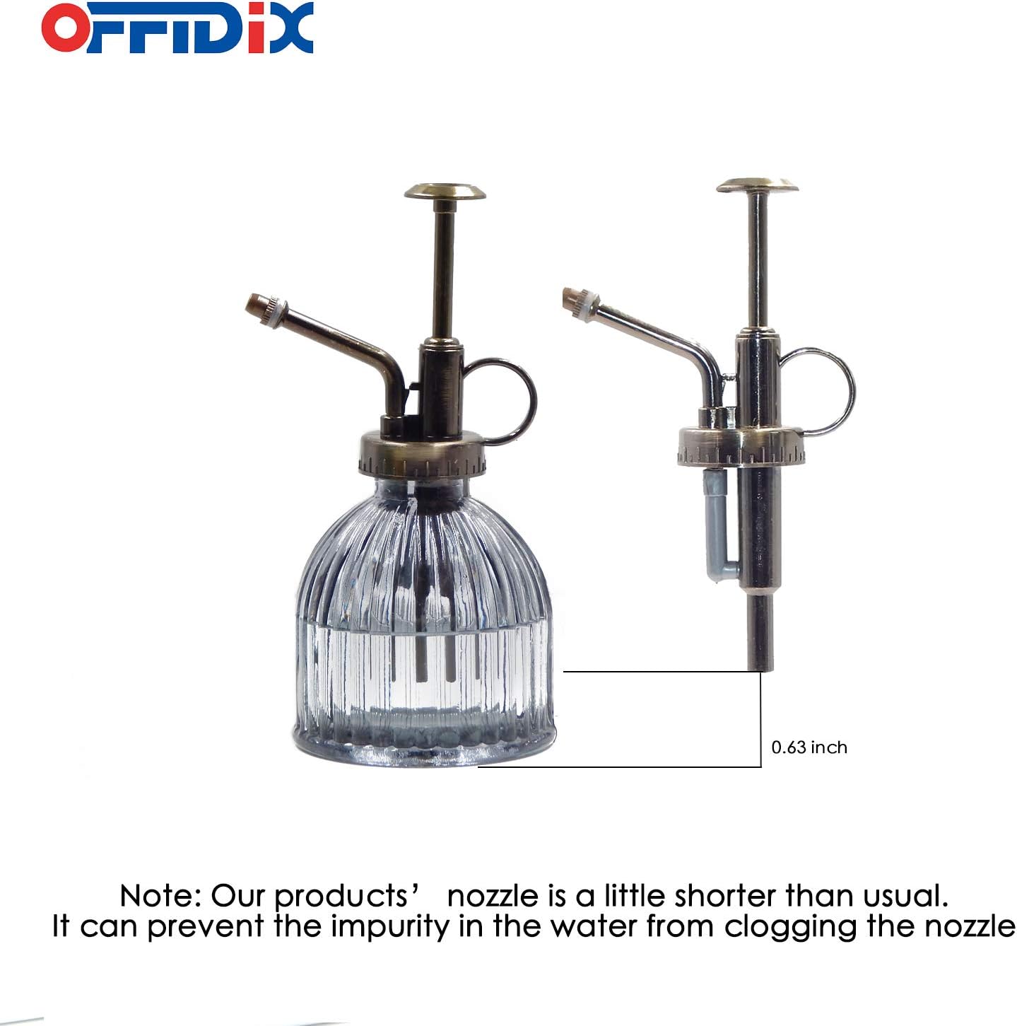 OFFIDIX Plant Mister plant water Spray Bottle, 6.3" Tall Vintage Style with Bronze Plastic Top Pump One Hand Glass Watering Can for Indoor Potted Plants Terrariums (Dark Gray)