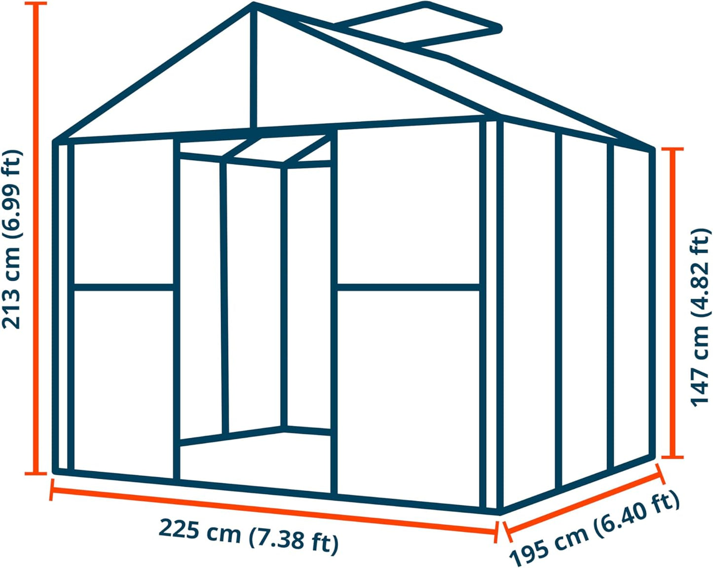 Greenhouse Topas 3 Aluminum Frame 7.4 x 6.4 ft with Approx. 8 mm Polycarbonate Panels