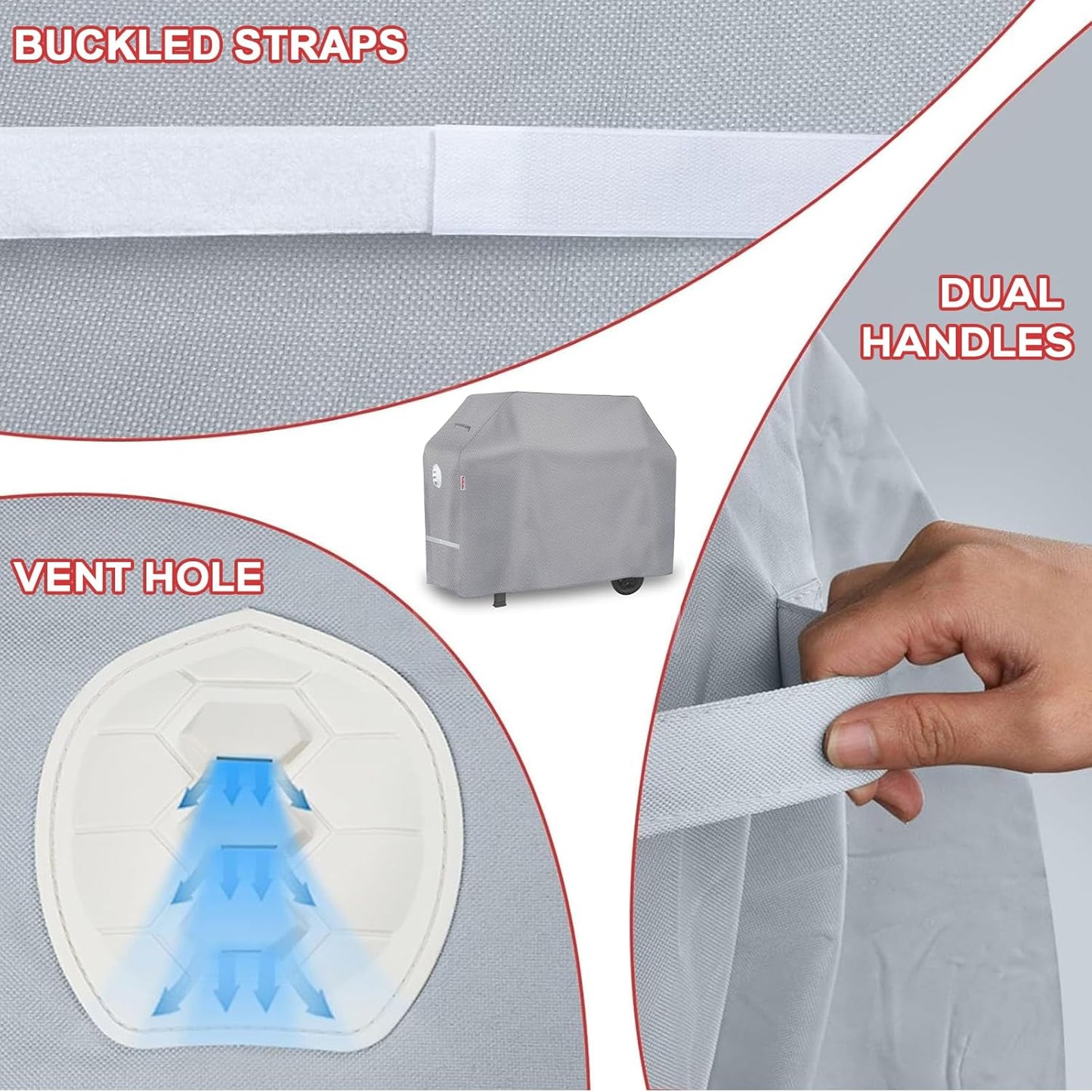 BBQ Grill Cover, 58 Inch Heavy Duty Waterproof 3-4 Burner Barbecue Gas Grill Covers for Weber Spirit Char-Broil Performance and Signature, Gray