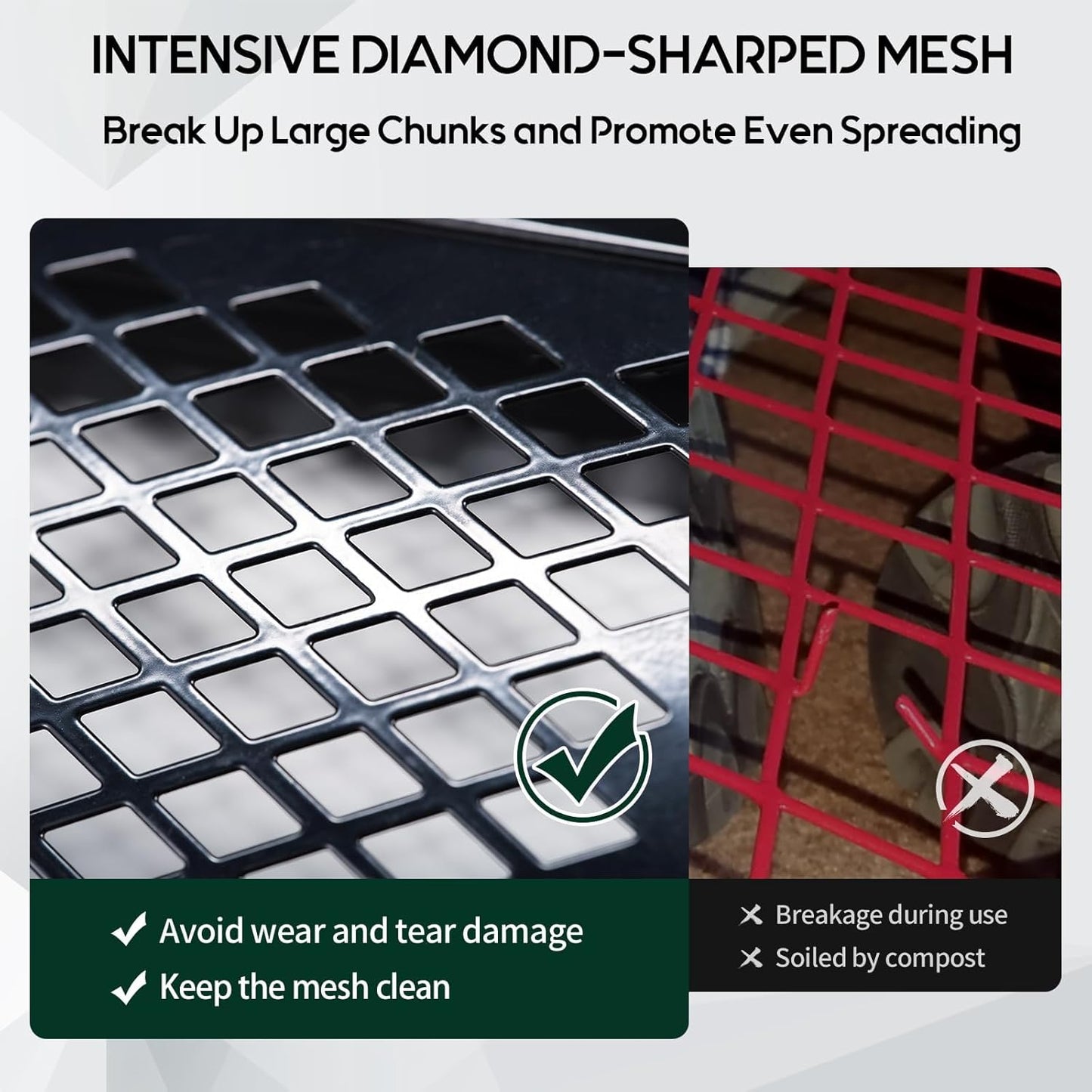 Compost and Peat Moss Spreader with Updated 2 in 1 ATV & T Shaped Handle, 16”WX48”L, Lawn and Garden Peat Moss Roller w/Laser Cutting Wire Mesh Baskets for Spreading Manure, Topsoil