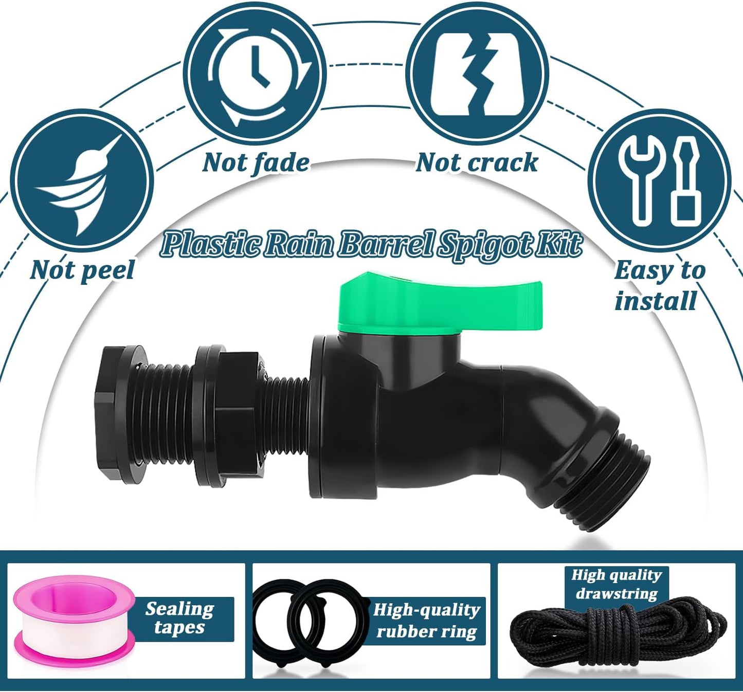 Plastic Rain Barrel Spigot Kit High Flow Water Barrel Faucet 1/2"NPT to 3/4"GHT Rain Barrel Valve with Bulkhead Fitting for Outdoor Plastic Bucket Garden Barrels