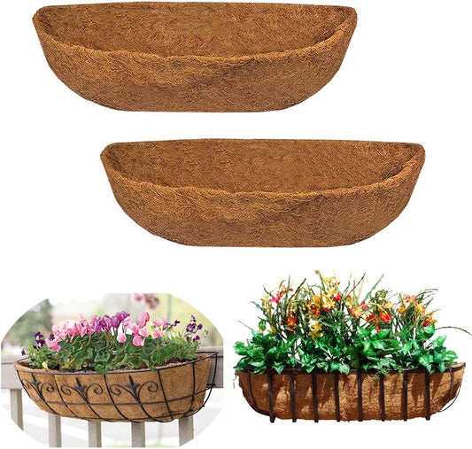 EROCK 2PCS Trough Coco Liners for Planters Wall Basket 24/30/36/48 inch, Replaceable Coconut Fiber Plant Basket Liner for Plant Hanging Basket, Garden Flower Vegetables Pot (30inch)