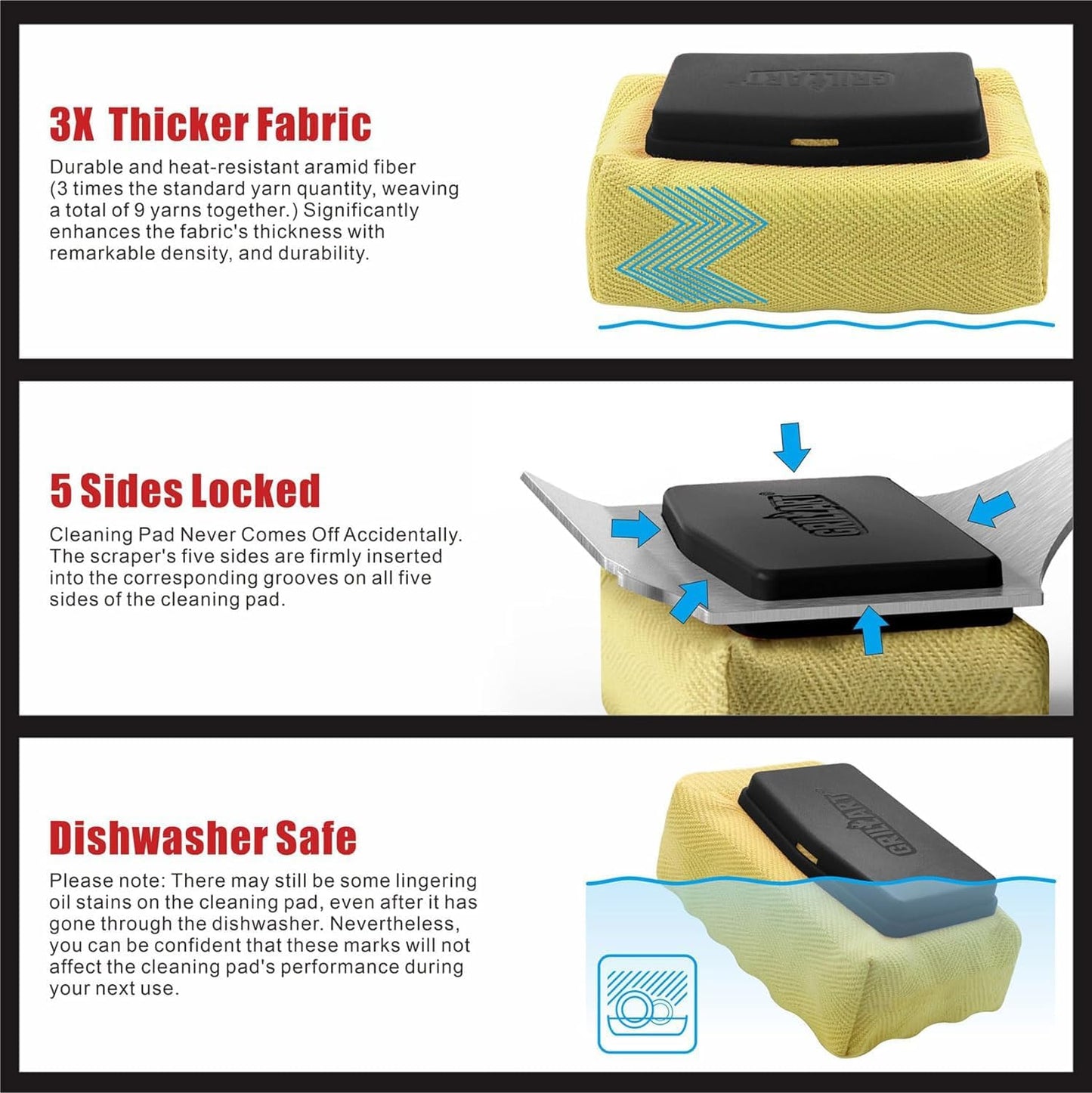 GRILLART Grill Brush Bristle Free. Upgraded BBQ Replaceable Cleaning Head, Seamless-Fitting Scraper Tools for Cast Iron/Stainless-Steel Grates Griddle, Safe Barbecue Grill Cleaner-Black