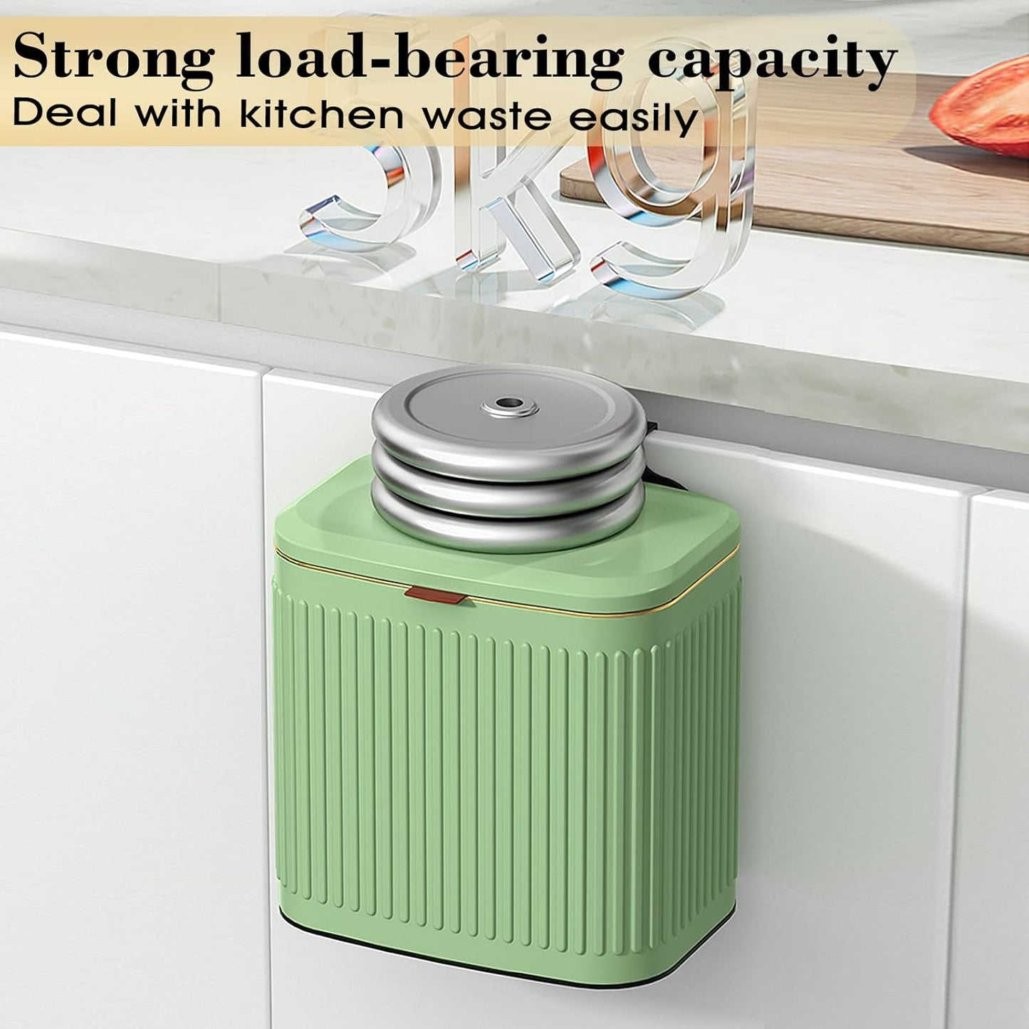 GloDeals Kitchen Small Trash Can with Lid, Compost Bin Countertop, Wall-Mounted Under Sink Hanging Trash Bin for Kitchen, Bathroom, Cabinet Trash Can (1.05 Gallon, 4L Vintage Green)