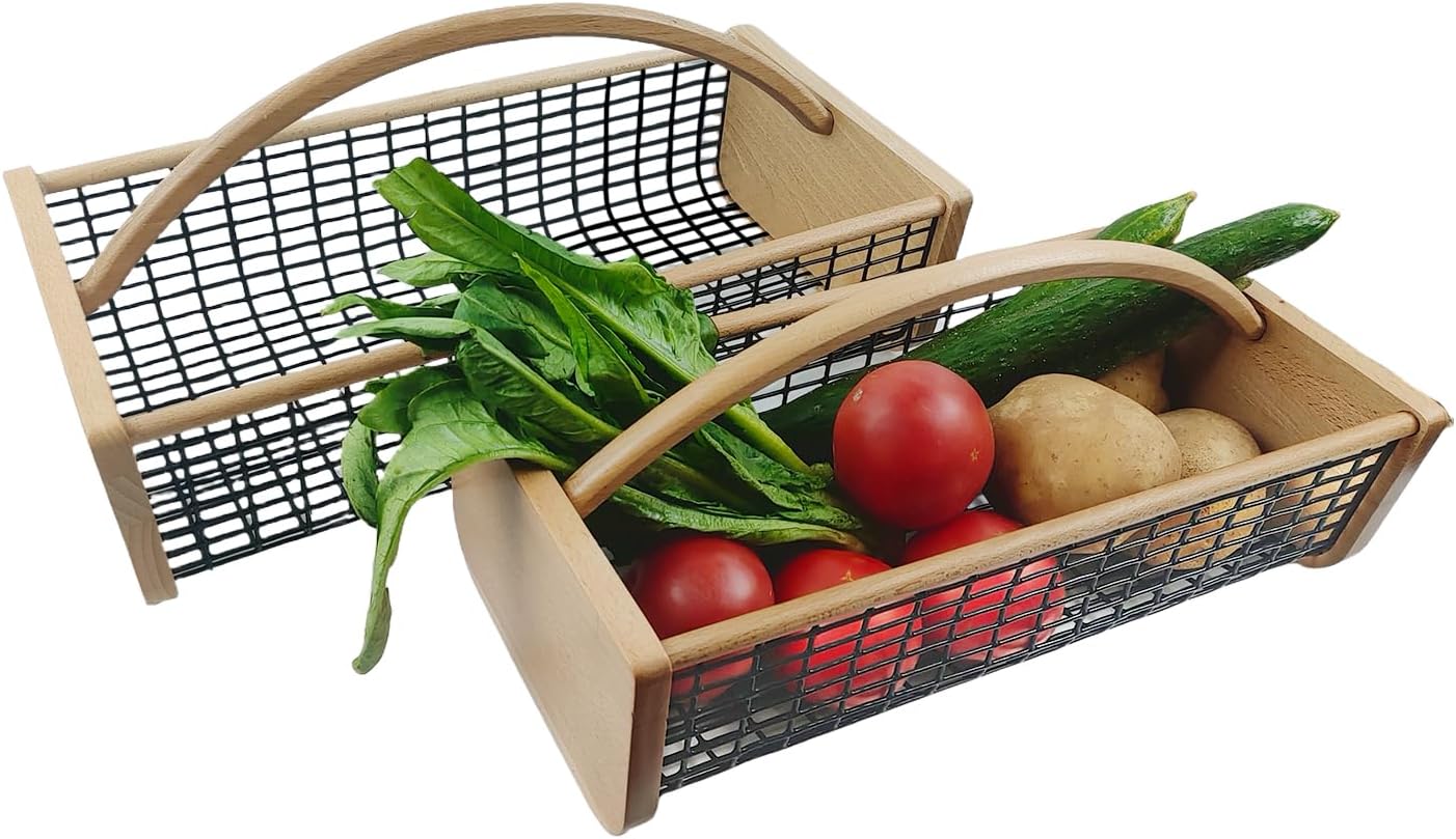 2pcs Garden Hod Harvest Basket, Durable Wooden Gardening, Supply Suitable For Kitchen, Picnic And Outdoor Picking