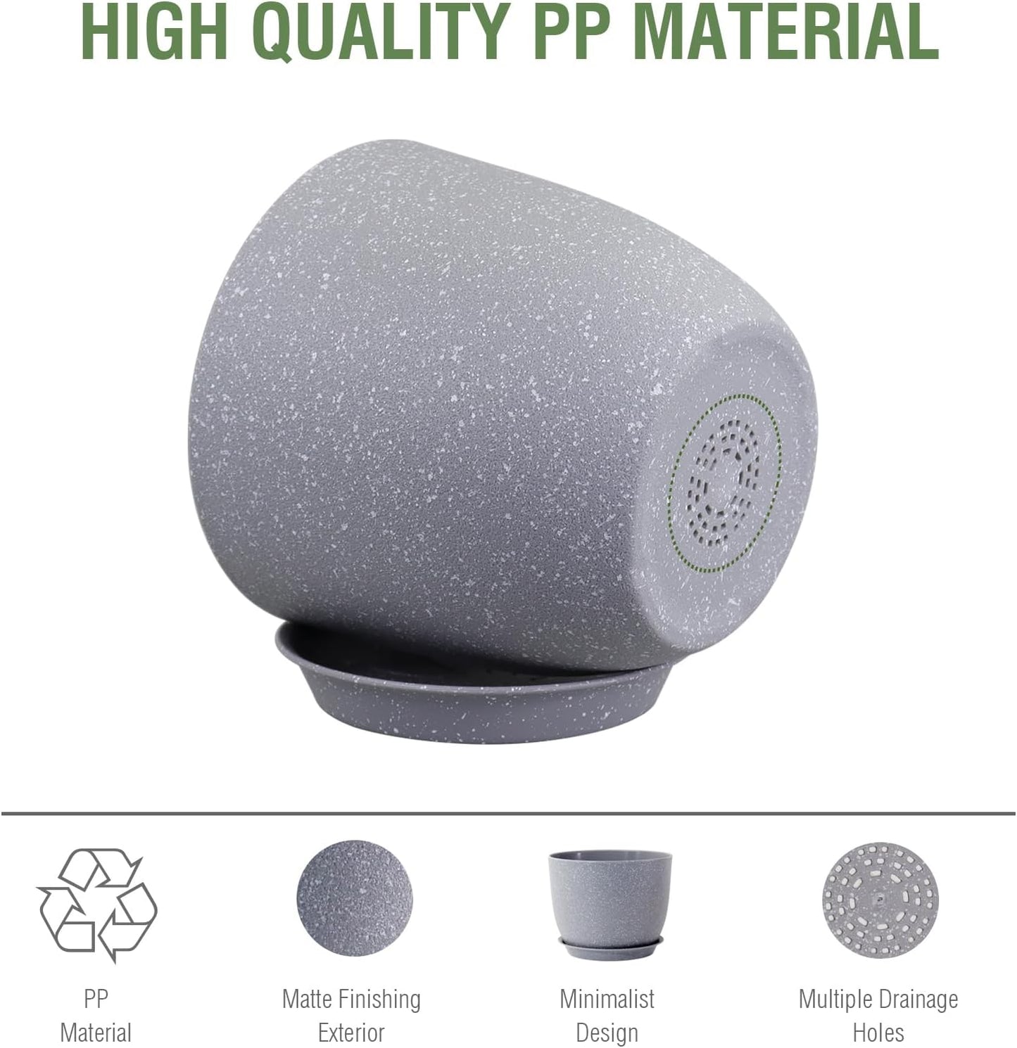 Plant Pots 12 inch, Plastic Planters with Drainage Holes and Saucers, Large Flower Pots for Indoor Outdoor Plants, Modern Decorative Pots for Garden House Plants, Speckled Grey