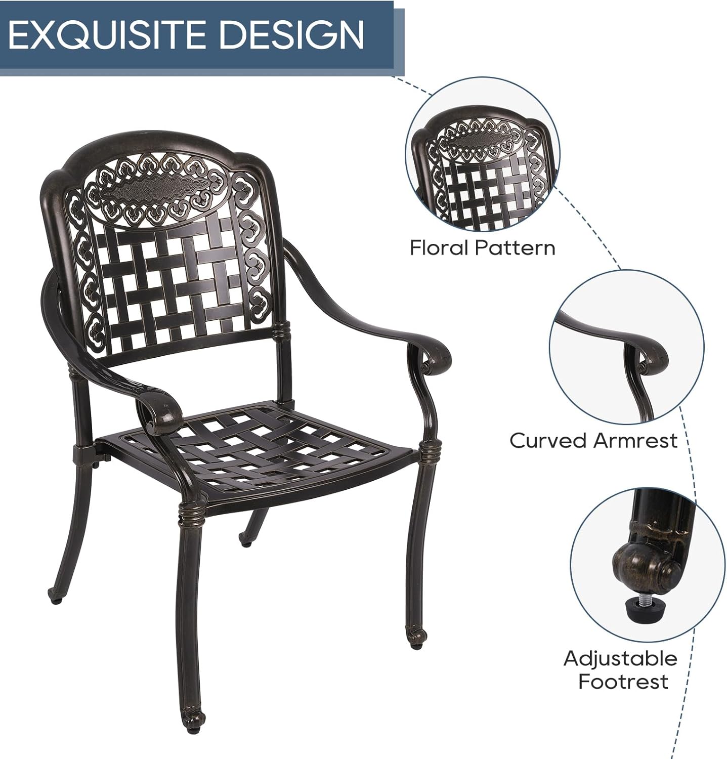 Cast Aluminum Outdoor Patio Dining Set, All Weather Outdoor Furniture Dining Set for Patio, Balcony, Lawn, Garden, Backyard (1 Round Table(40 inch)+4 Dining Chairs)