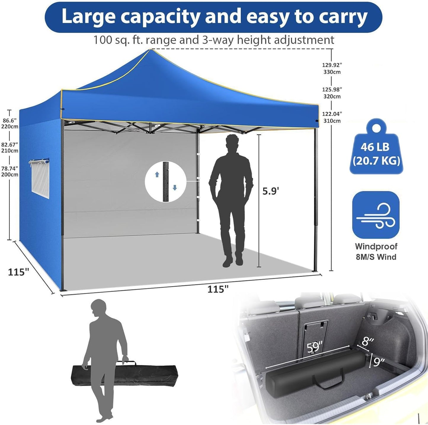 COBIZI 10x10 Heavy Duty Pop up Canopy with 4 Removable Sidewalls, Canopy Tent with Portable Bag, Ez Pop up Tent Commercial Gazebo Waterproof Sunshade for All Weather Party Camp Stall Patio