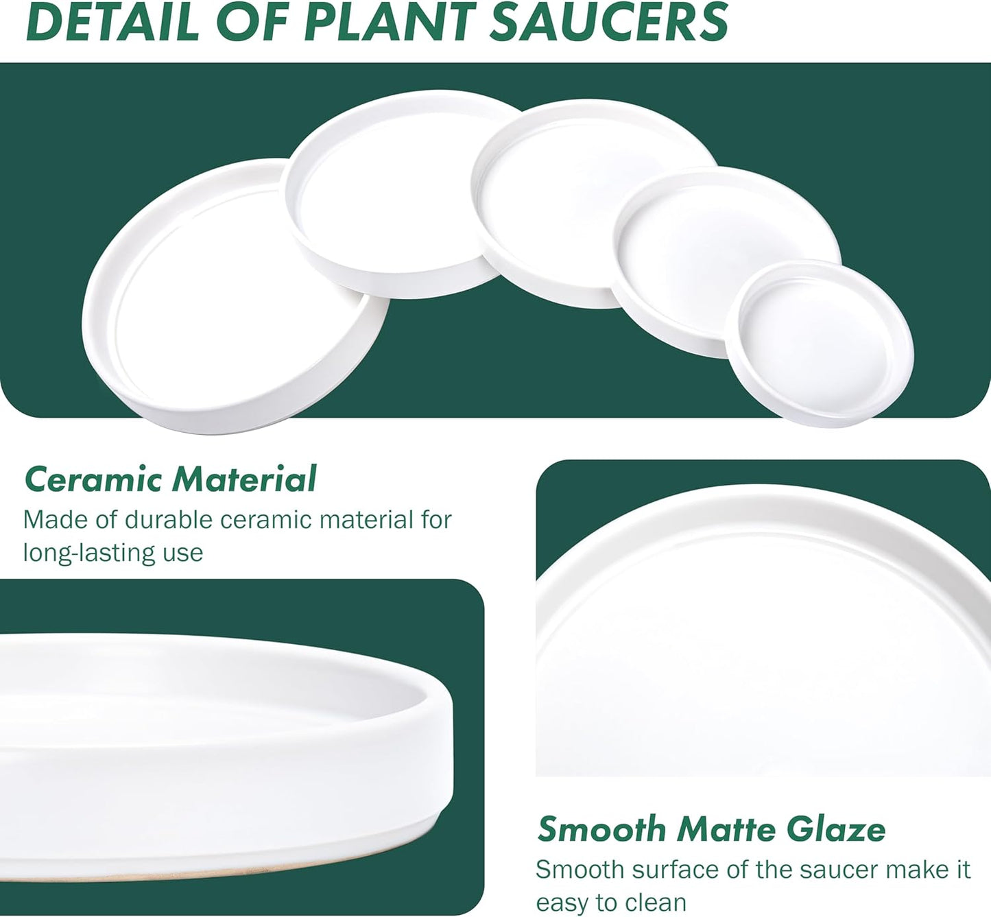 D'vine Dev Modern Round 3.7 Inch Ceramic Plant Pot Saucer, Planter Pot Drainage Tray for Indoor Plants, Matte White, 97-T-A-1