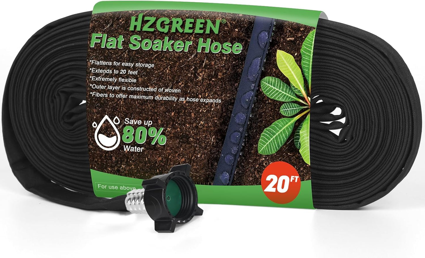 Flat Soaker Hose 20FT,Drip Hose for Garden Beds Linkable Irrigation System Lightweight and Easy Watering for Tree Plant and Save 80% Water for You (20FT)