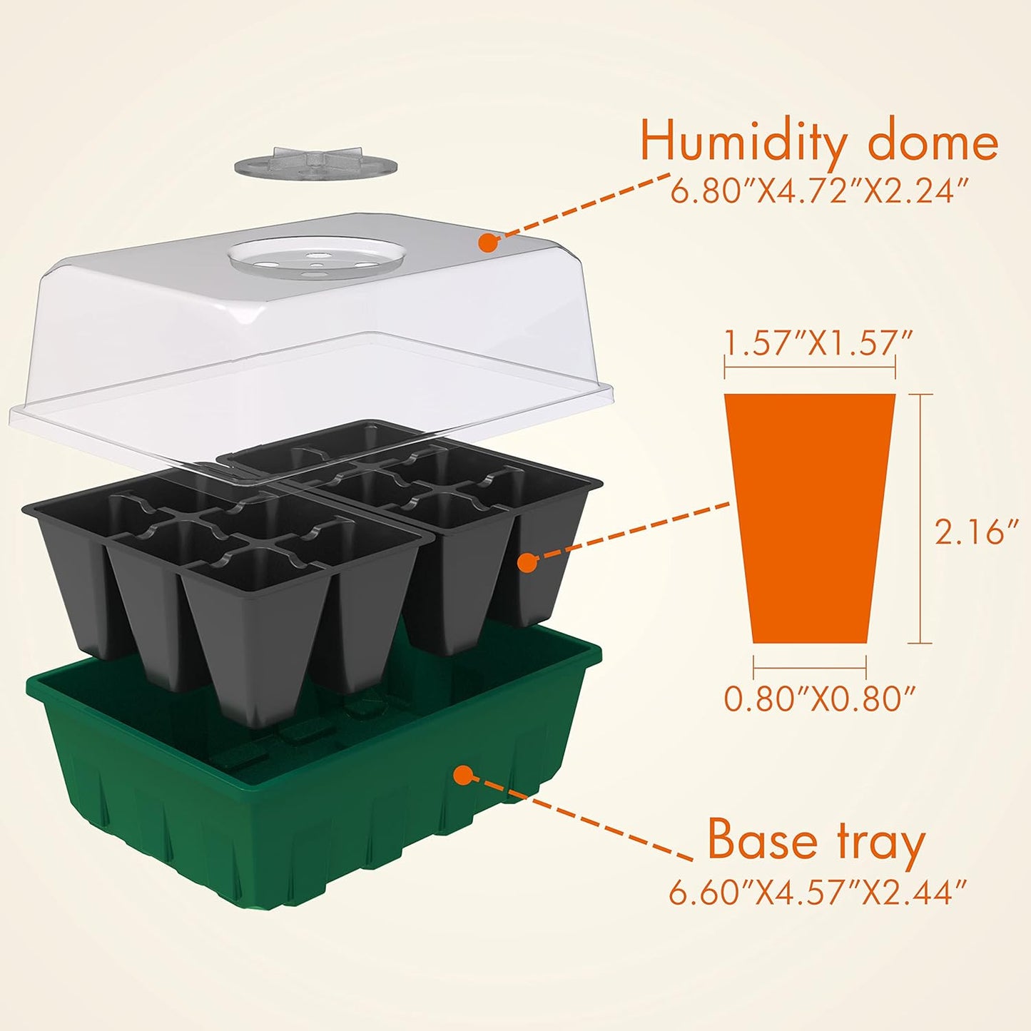 Gardzen 10-Set Garden Propagator Set, Black Seed Tray Kits with 120-Cell, Seed Starter Trays with Dome and Green Base 6.6" x 4.5" (12-Cell Per Tray)