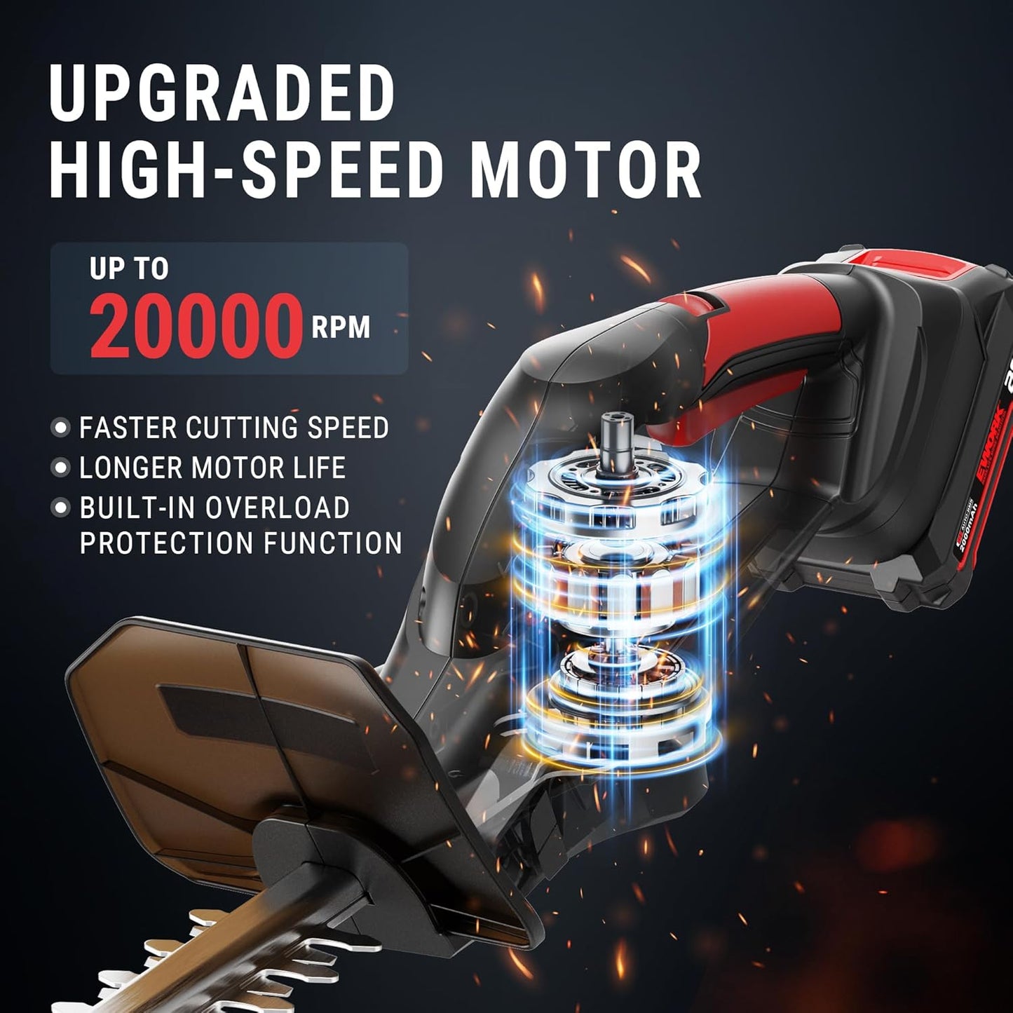 EWORK 20V 22-Inch Electric Hedge Trimmer Cordless 5/8" Cutting Capacity, Lightweight 4.3 Lbs, Battery Powered Bush Trimmer, Handheld Shrub Trimmers with Battery and Charger for Garden, Yard