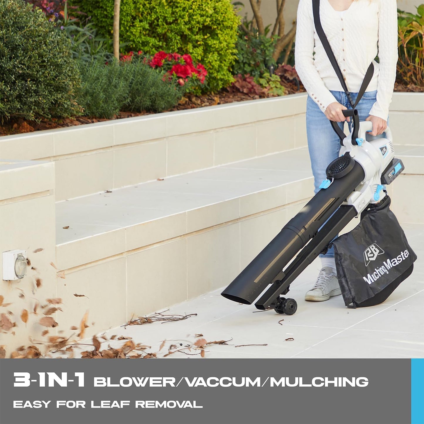 RB 40V 3-in-1 Cordless Vacuum Blower – Powerful Leaf Blower, Mulcher & Vacuum with 4.0Ah Battery & Fast Charger, Adjustable Handle, 12L Bag, 30:1 Mulching Ratio