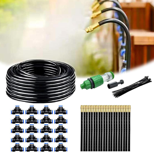 Automatic Greenhouse Drip Irrigation Kit with 20 Brass 360° Adjustable Nozzles 65FT 1/2" Tubing & Misting System for Outdoor Plants, Hydroponics,Raised Beds & Flower Gardens-Easy Setup & Water Saving