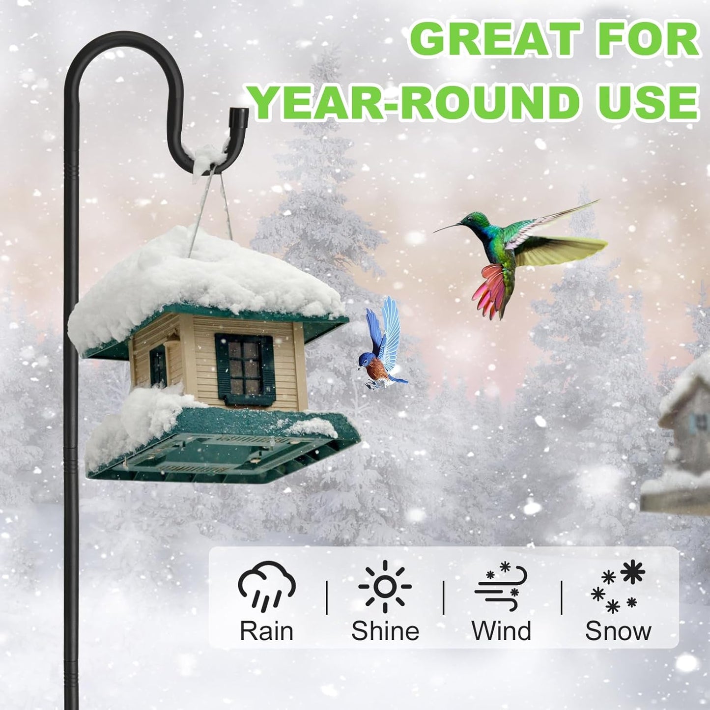 Bird Feeder Pole, 78" Shepherds Hooks for Outdoor, Hummingbird Feeders Stand Heavy Duty with Stable 5-Prong Base, Hanging Plant Shepherd Hook Hanger Stick for Outside Garden Yard Wedding