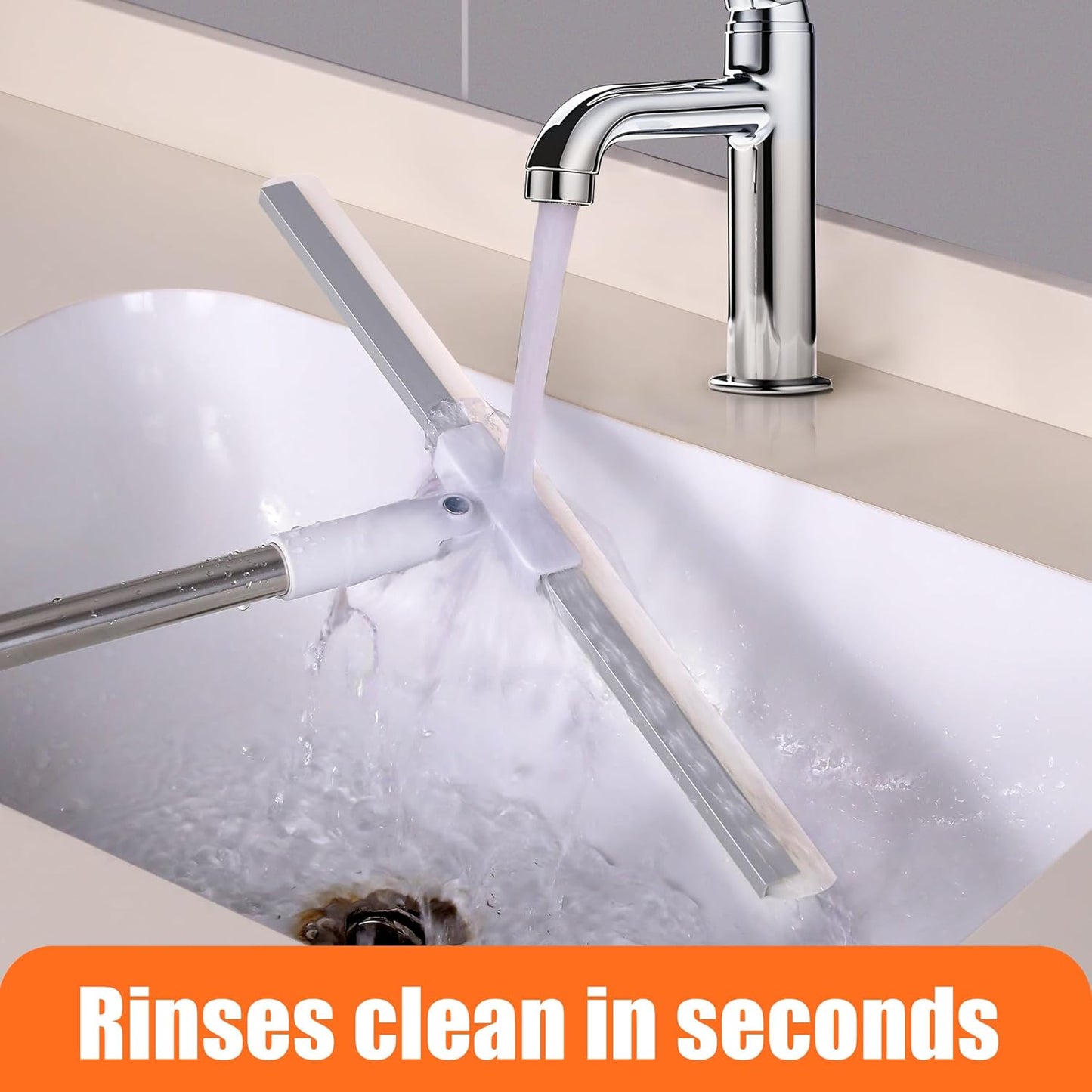 Floor Squeegee with 65" Long Handle, 180° Rotating Silicone Head, Pet Hair & Water Remover, Squeegee Broom for Shower, Tile, Garage, Concrete & Pool Cleaning