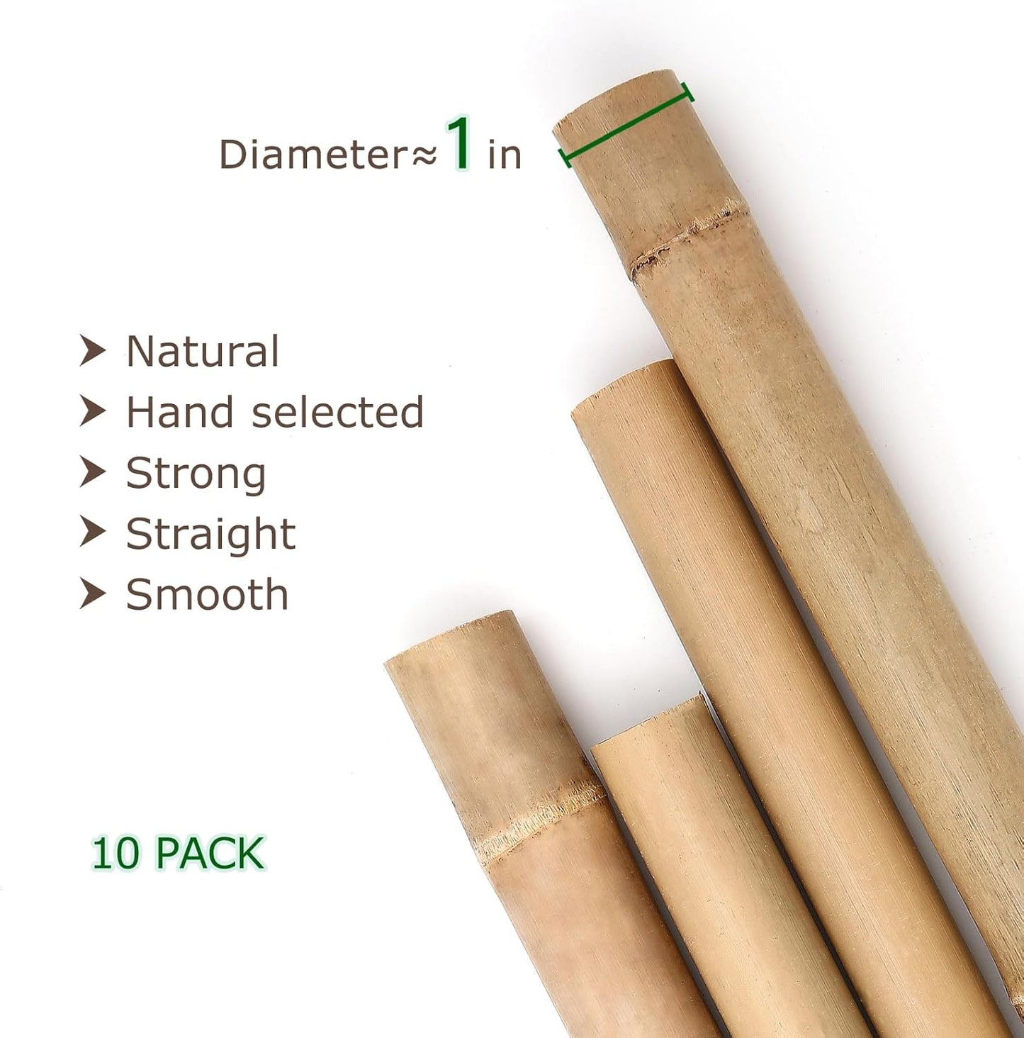 Bamboo Stakes 8 Feet, Diameter of 1 Inch Thicker Garden Stakes, Natural Plant Stakes for Tomatoes, Cucumbers, Grape Vine Climbing Plants Support and Natural Decoration - 10 Pack Bamboo Poles