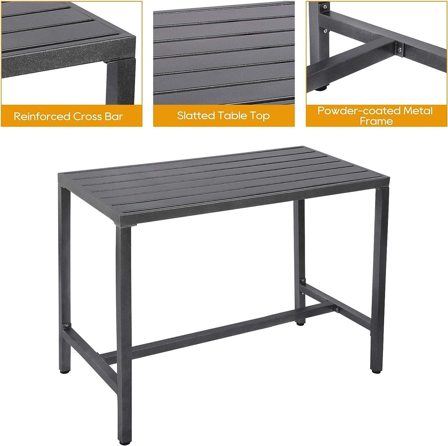 Outdoor Patio Bar Set, Bar Height Patio Dining Set, Weather-Resistant Bistro Counter Pub Set with Cushions & Slatted Tabletop for Backyard