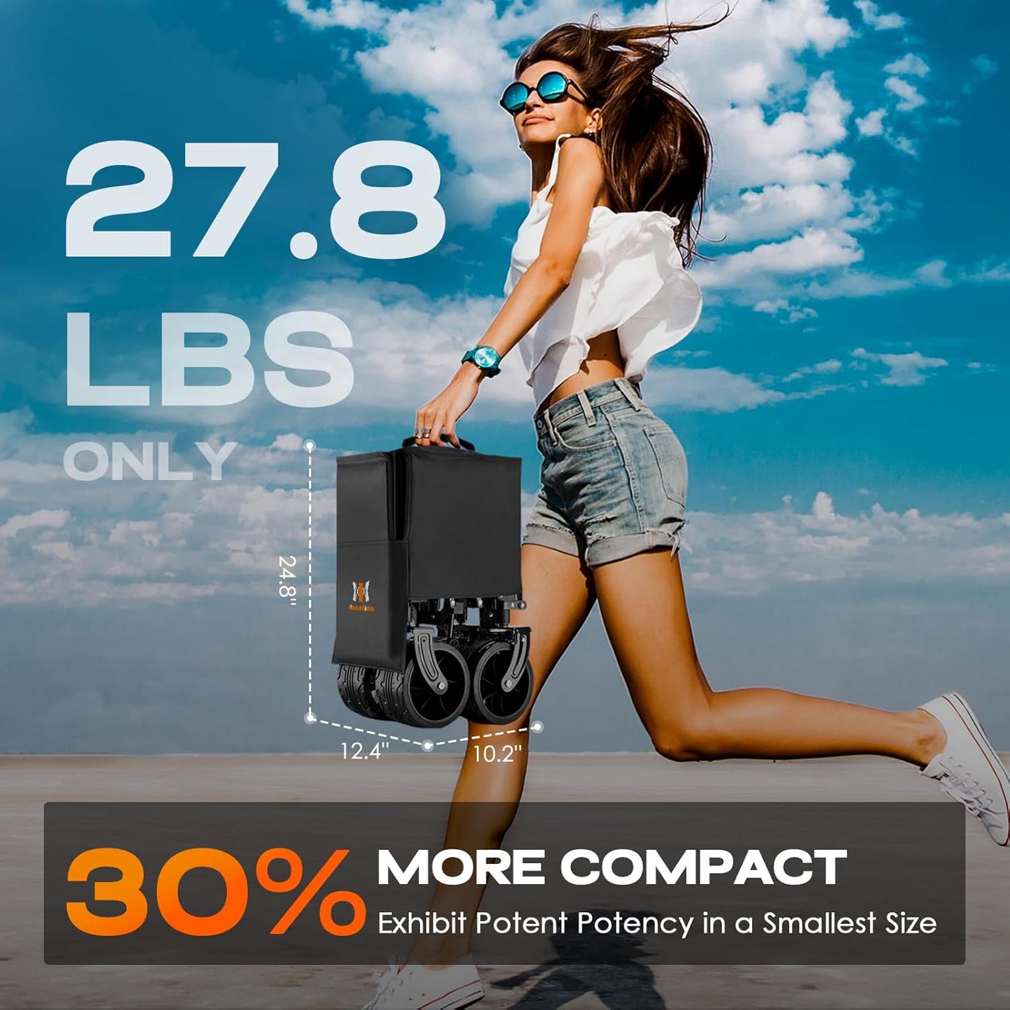 Navatiee 300L Extra Large Collapsible Wagon Cart Foldable, 48''L Extended Heavy Duty Folding Beach Wagon with 440LBS Weight Capacity and Big Wheels, Utility Garden Cart for Sports Camping