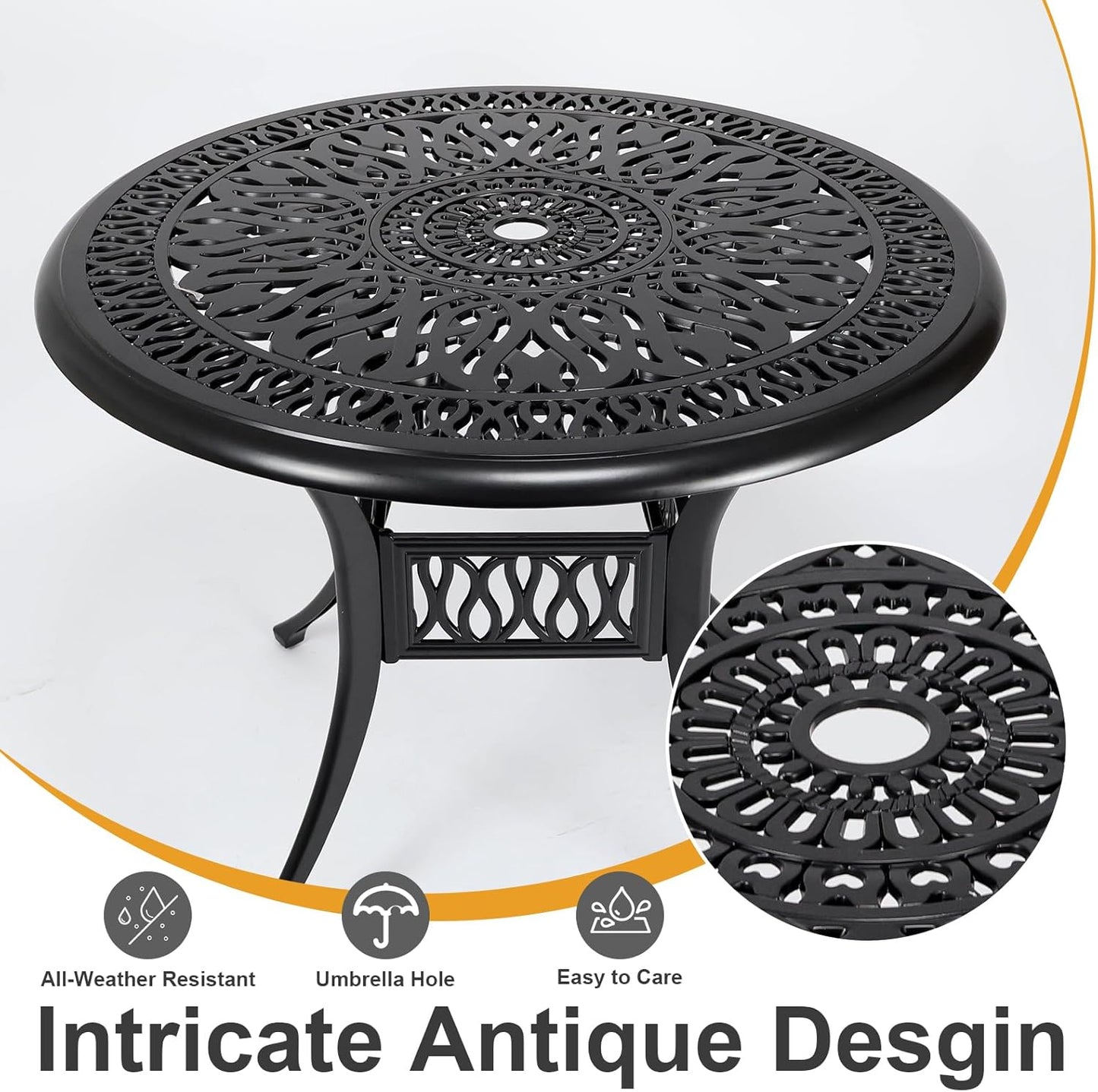 Cast Aluminum Dining Set 5 Piece Outdoor, Patio Conversation Furniture Set, Patio Table and Chairs Set of 4 for Garden Backyard, Black