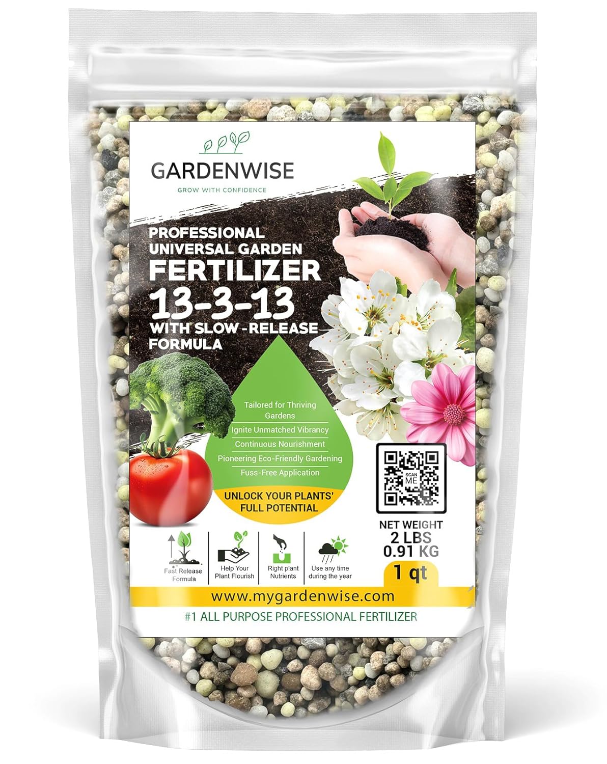 Professional Universal Garden Fertilizer 13-3-13 with Slow-Release Formula (1 Quart)