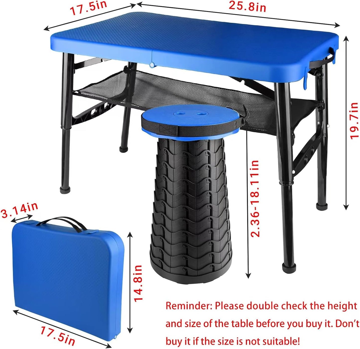 Small Folding Table, Adjustable Height, Camping & Picnic Table, 4 Foot Lightweight